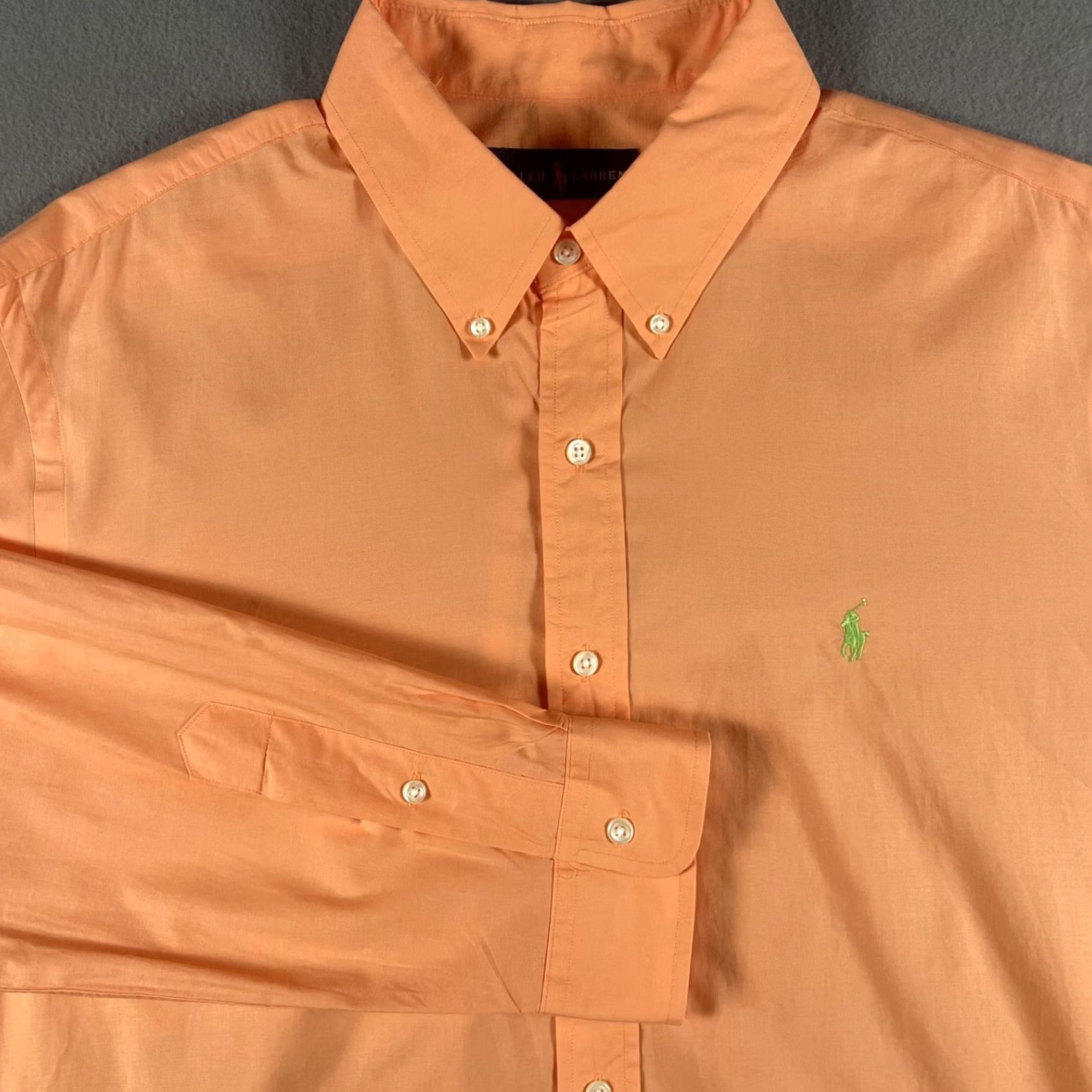 Polo Ralph Lauren Polo Ralph Lauren Mens XL Long Sleeve Button Up Pumpkin Orange Green Pony Preppy Shirt Size US XL / EU 56 / 4 - 2 Thumbnail
