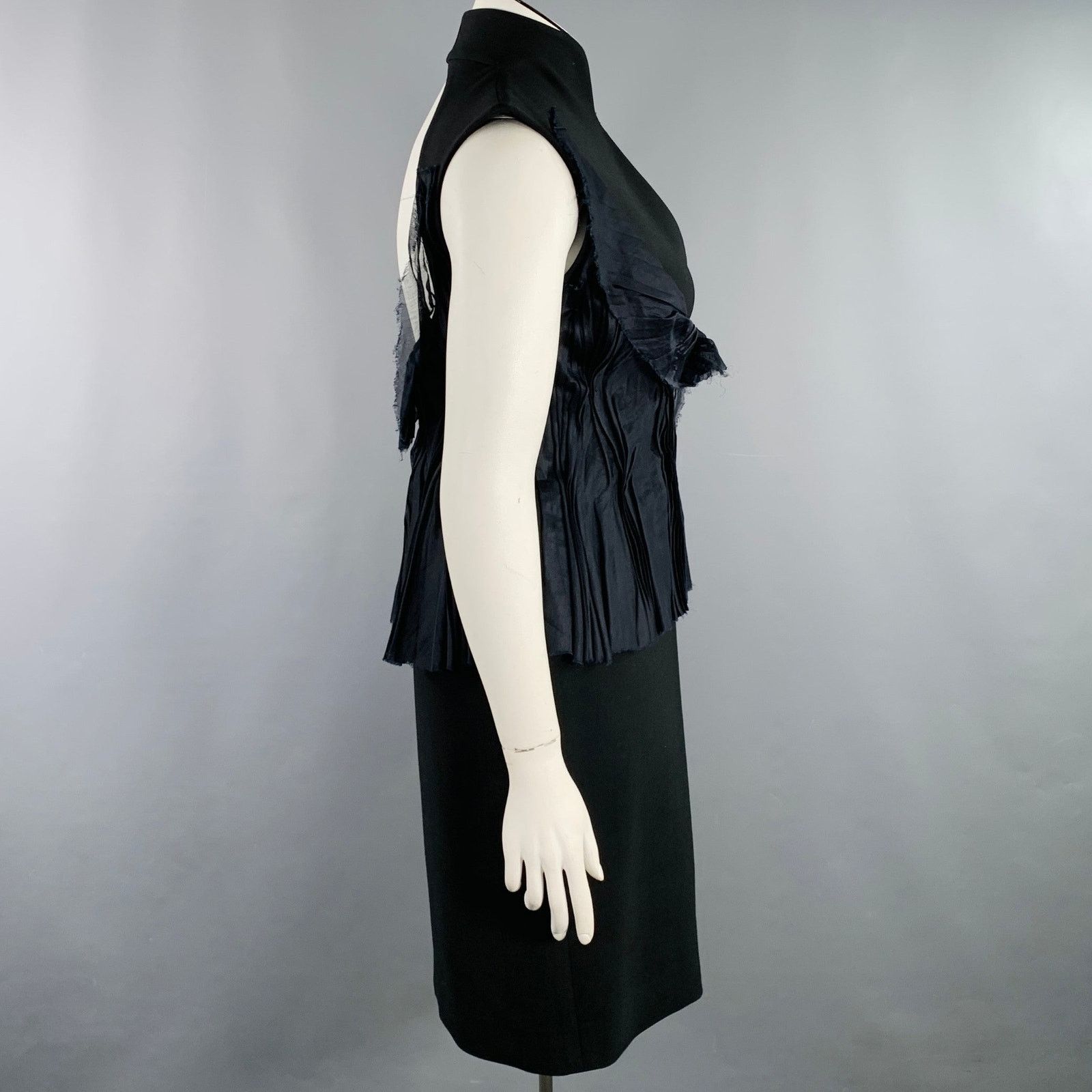 Brioni Black Mercerized Cotton Ruffled Open Back Cocktail Dress Size L / US 10 / IT 46 - 3 Thumbnail