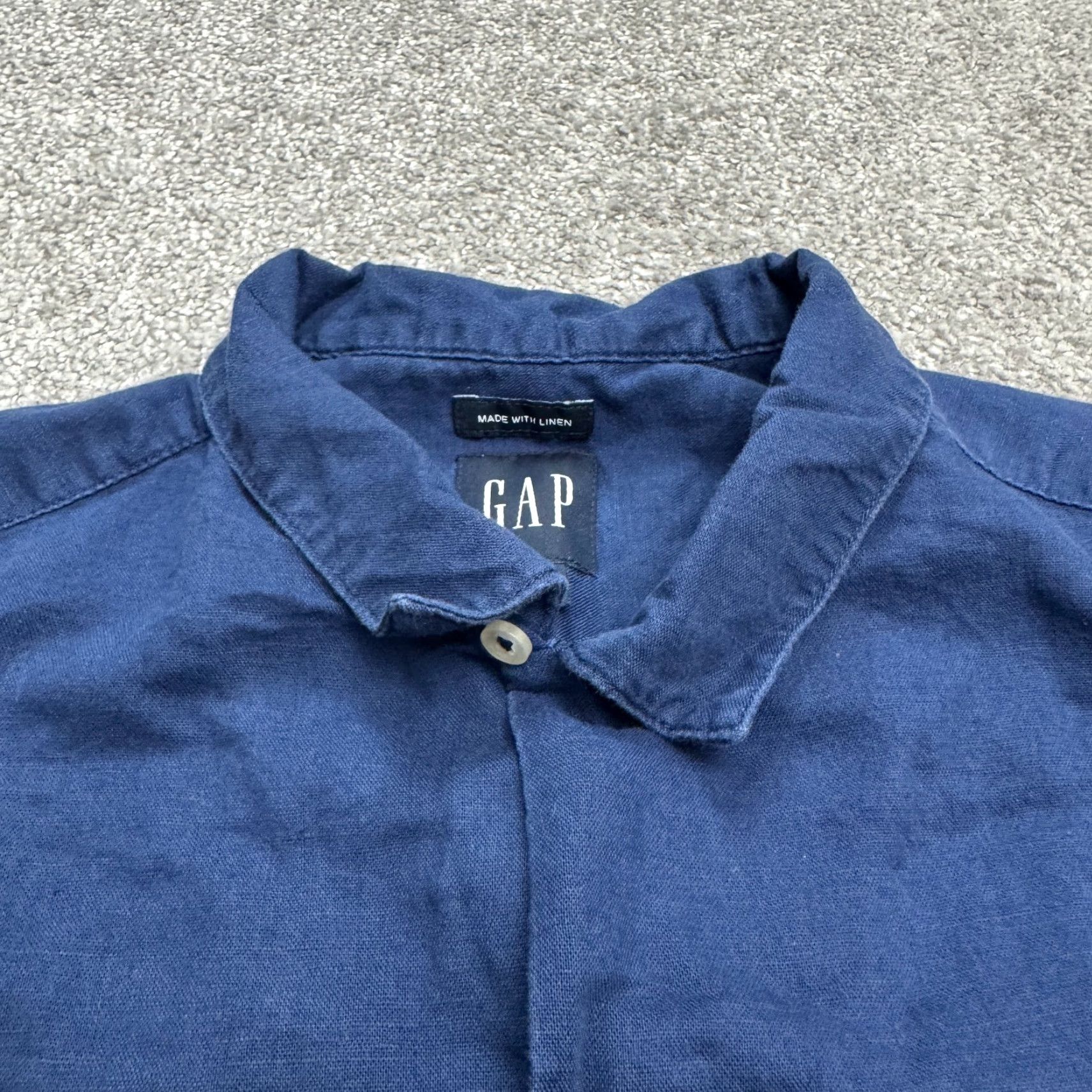 Gap Gap Button-Up Shirt Mens XS True Navy Blue Short Sleeve Casual Linen Cotton Button-Down Collar-Down Breathable Lightweight Pockets Size US XS / EU 42 / 0 - 3 Thumbnail