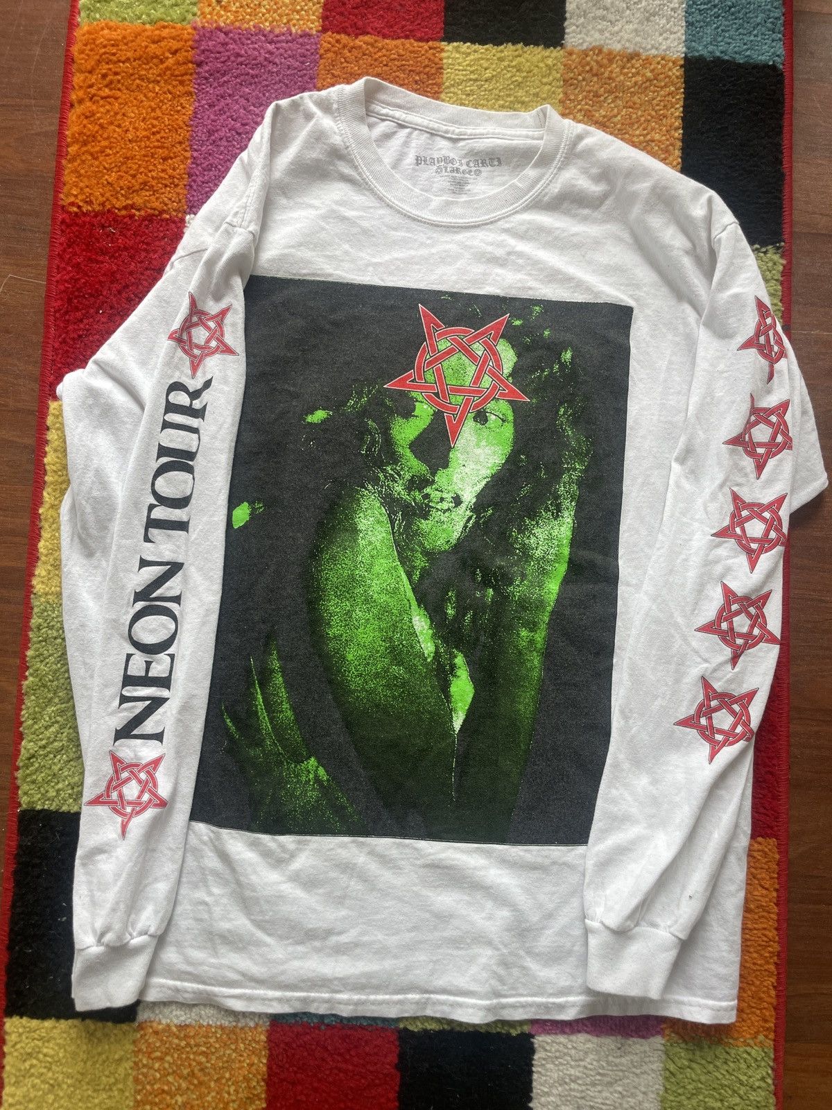 image of Playboi Carti Neon Tour Pentagram Tee in White, Men's (Size Large)