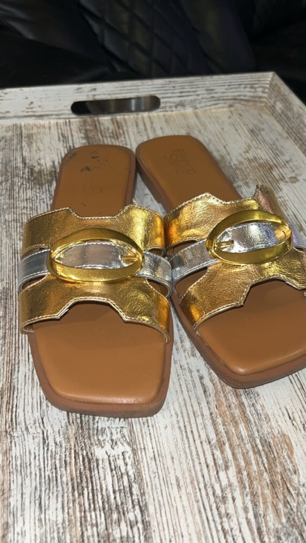 Franco Sarto Women's Franco Sarto Gold Silver Milada Flat Sandals Size 10 Size US 10 / IT 40 - 2 Thumbnail