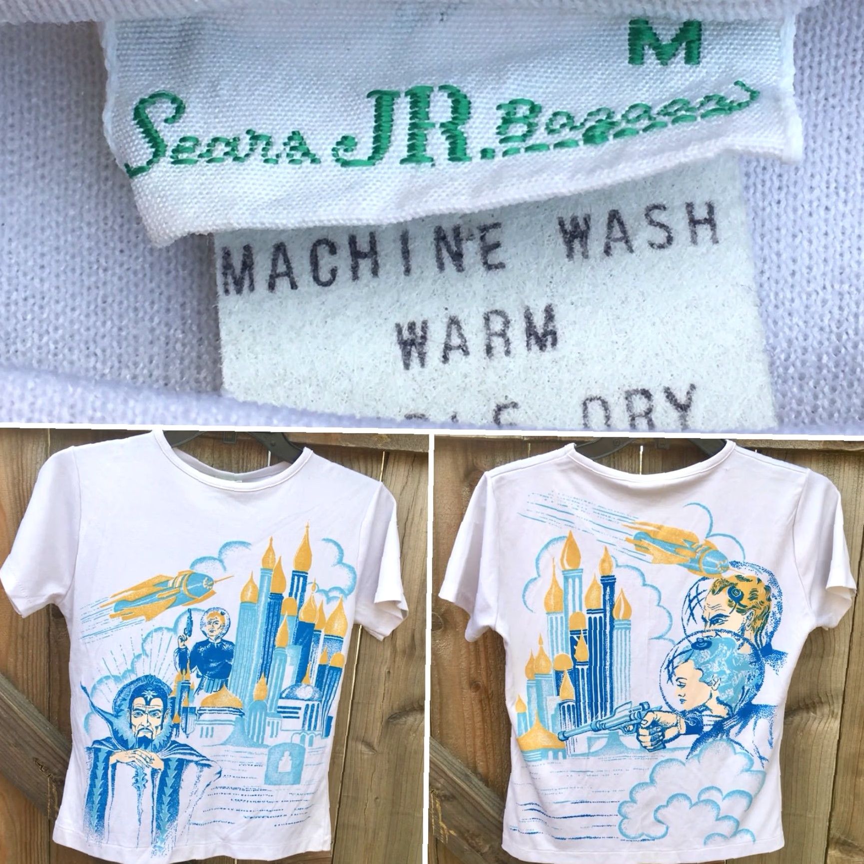 Sears VINTAGE Sears Flash Gordon T-Shirt Womens Graphic Tee 1970s White M Short Sleeve Front Back Print Nylon 18" Chest Size M / US 6-8 / IT 42-44 - 6 Thumbnail