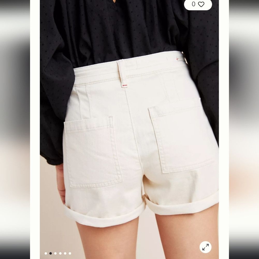 Anthropologie ANTHRO | Pilcro High-Rise Slim Boyfriend Denim Shorts Cream Size 28" / US 6 / IT 42 - 4 Thumbnail