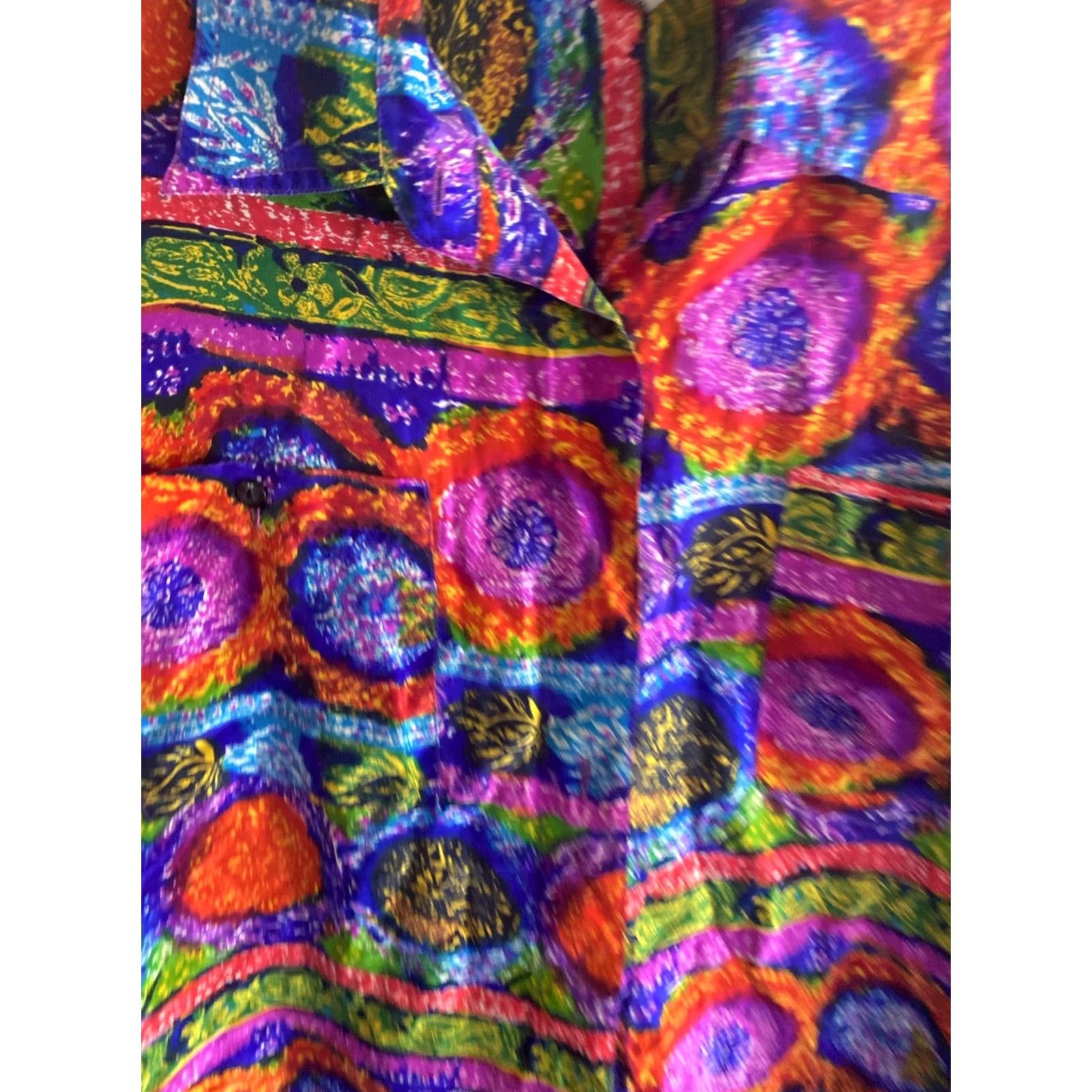 Bonobos WOMENS La Chien 100% Silk Artwork Padded Shoulders Shirt Large L Length 33 Size L / US 10 / IT 46 - 6 Thumbnail