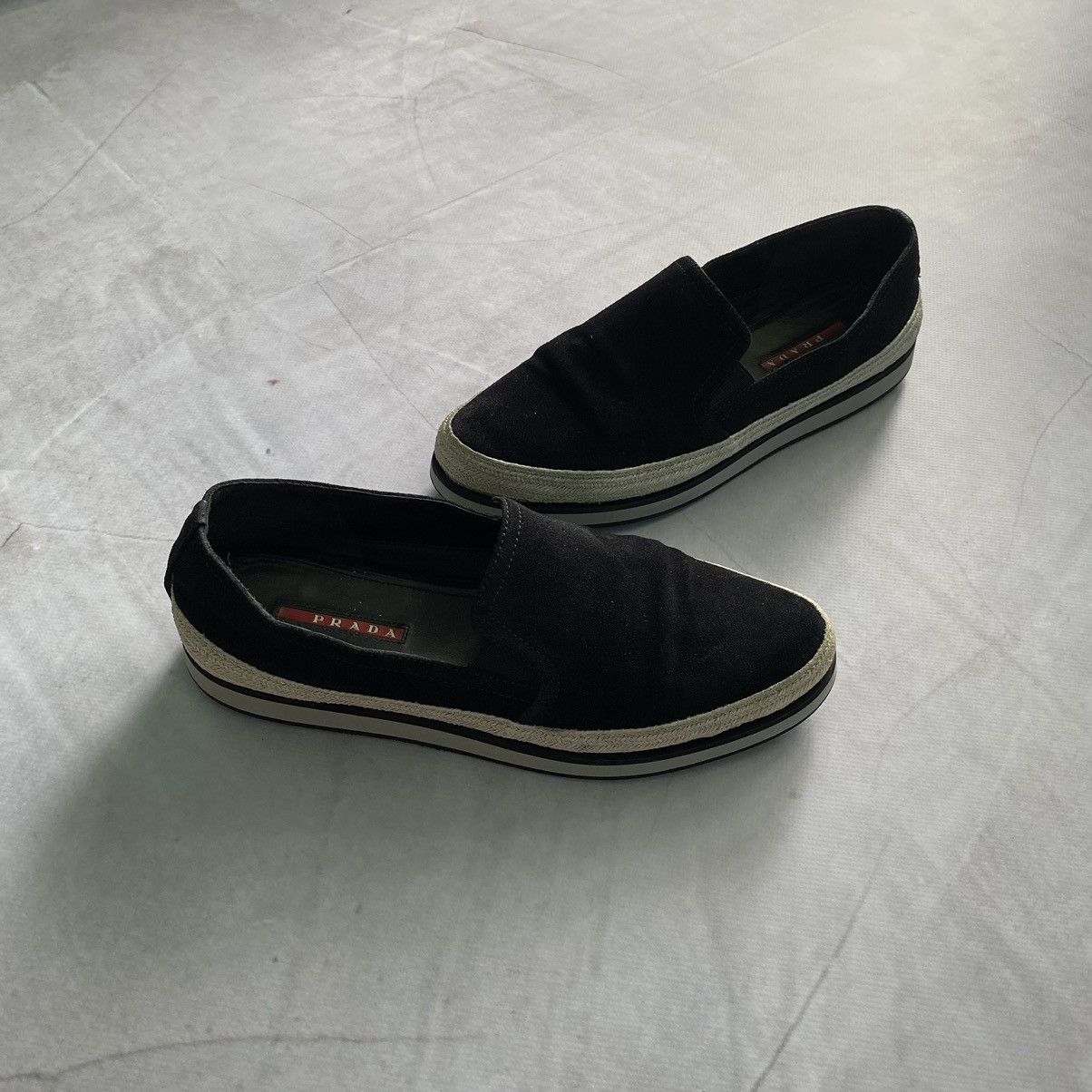 Designer × Prada Prada Slip-On Boat Sneakers Suede Black Luxury Shoes Size US 5.5 / EU 38 - 1 Thumbnail