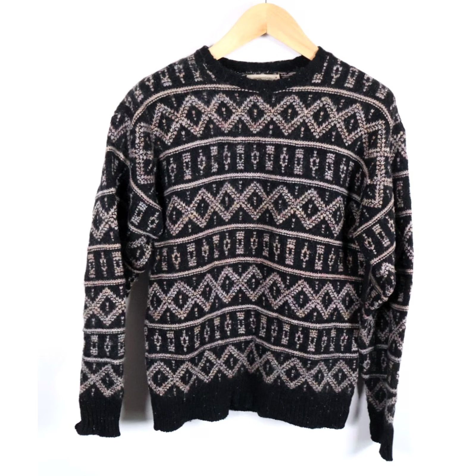 Vintage VINTAGE 90s Alps Wool Sweater Men’s Small Black Geometric Pattern Crew Neck Long Sleeve Pullover Knit Regular Distressed Tag: Large (Tagged) Size US S / EU 44-46 / 1 - 2 Thumbnail