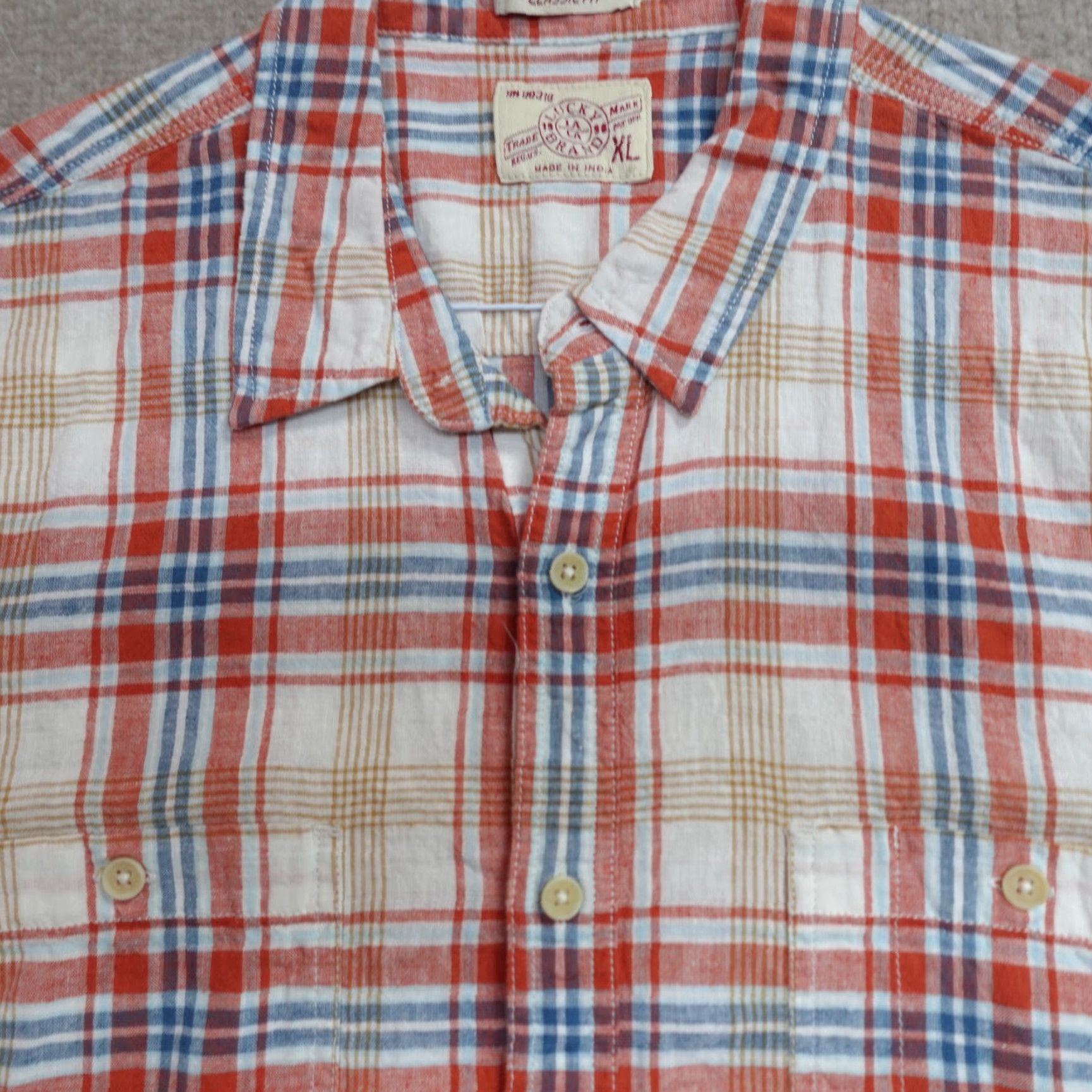 Lucky Brand Lucky Brand Shirt XL Beige Plaid Short Sleeve Linen Cotton Blend Men Size US XL / EU 56 / 4 - 2 Thumbnail