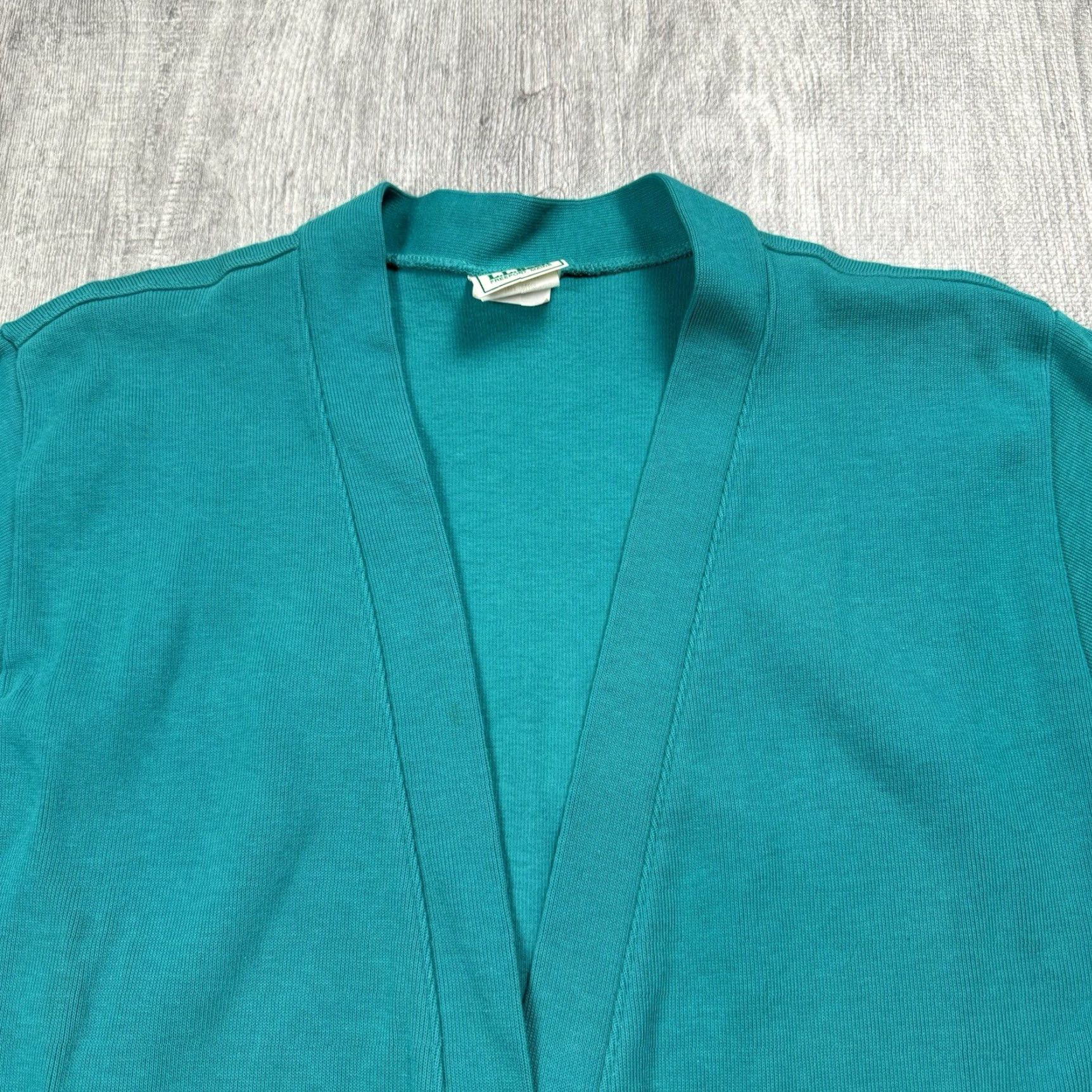 Vintage VINTAGE L.L. BEAN Heavyweight Cotton V-Neck Cardigan Sweater Petites M Teal 90s Womens Size M / US 6-8 / IT 42-44 - 2 Thumbnail