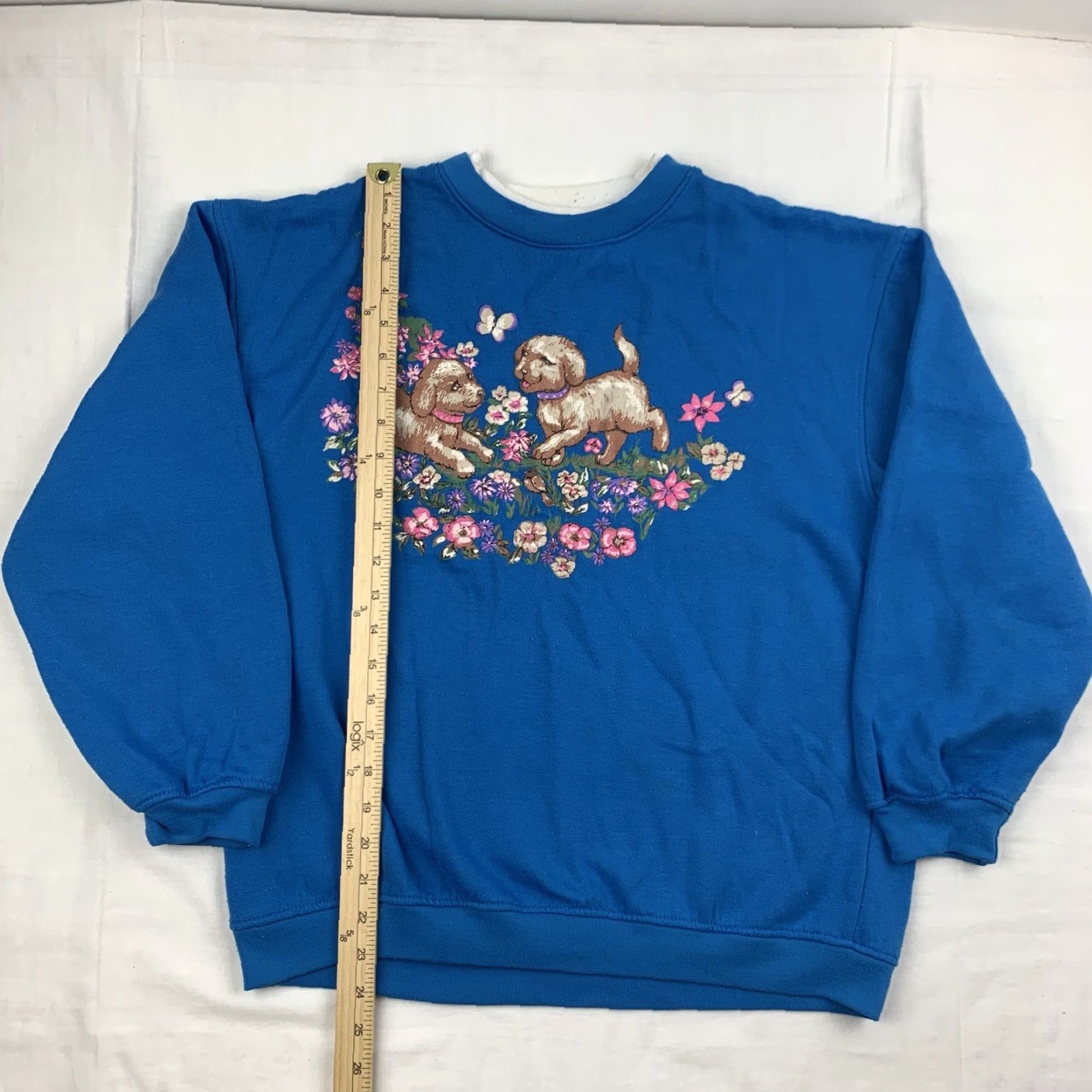 Basic Editions VINTAGE Basic Editions Sweatshirt Womens Medium Blue Puppy Flowers 90s Activewear Size M / US 6-8 / IT 42-44 - 5 Thumbnail
