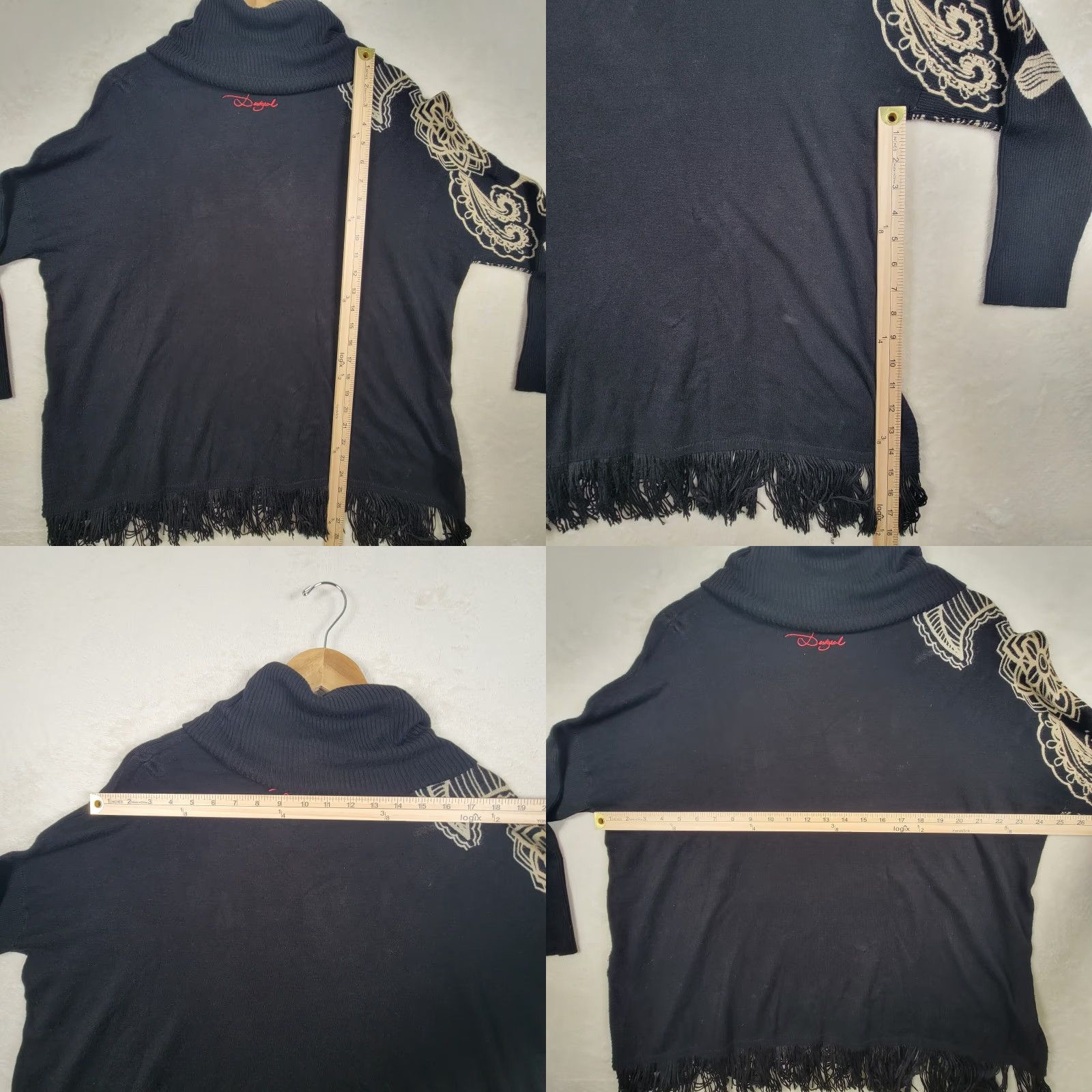 Desigual VINTAGE Desigual Black Floral Cowl Neck Fringe Blouse Size XL / US 12-14 / IT 48-50 - 8 Thumbnail