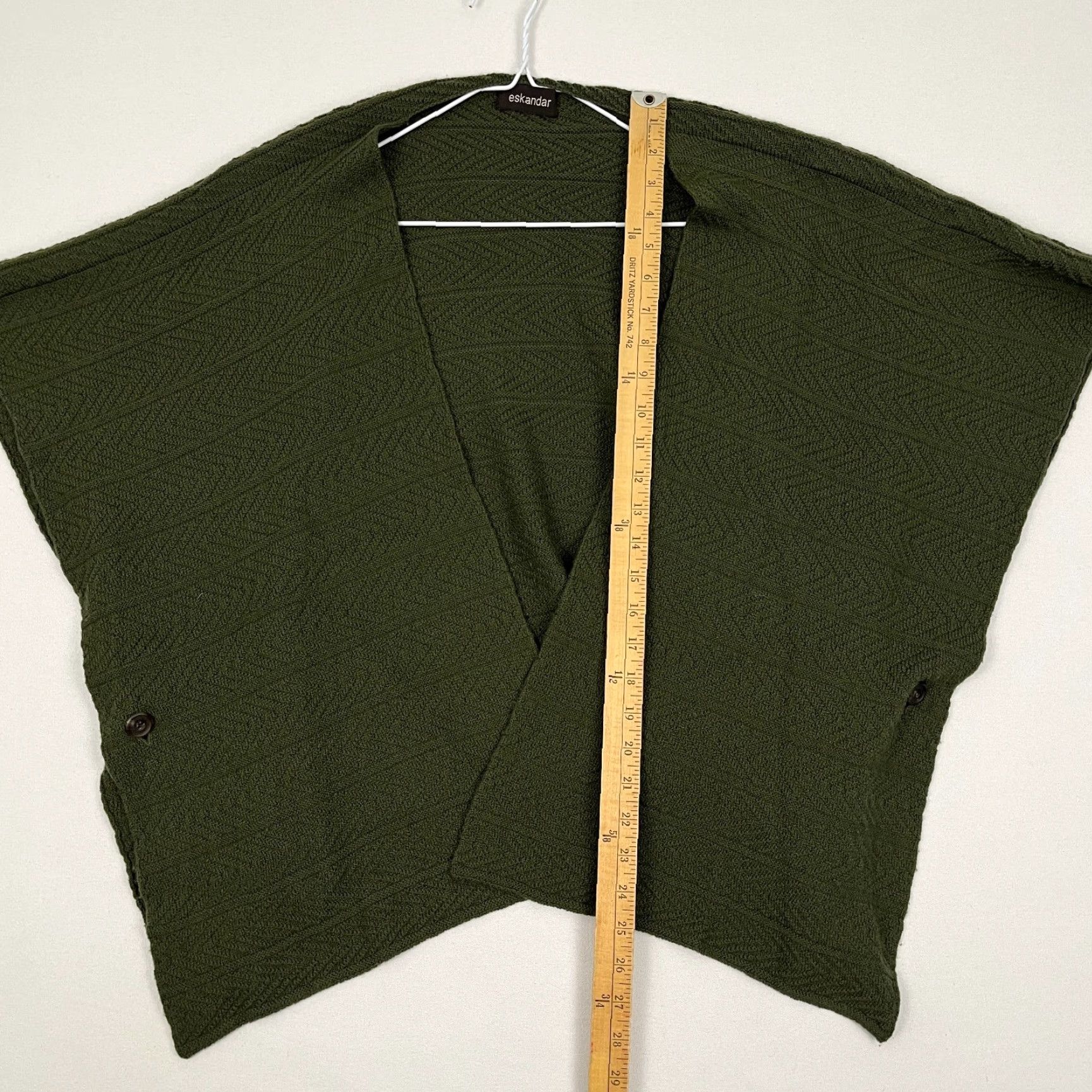 eskandar Eskandar Poncho Kimono Sweater Womens OS Boxy Green 100% Merino Wool Lagenlook Size ONE SIZE - 5 Thumbnail