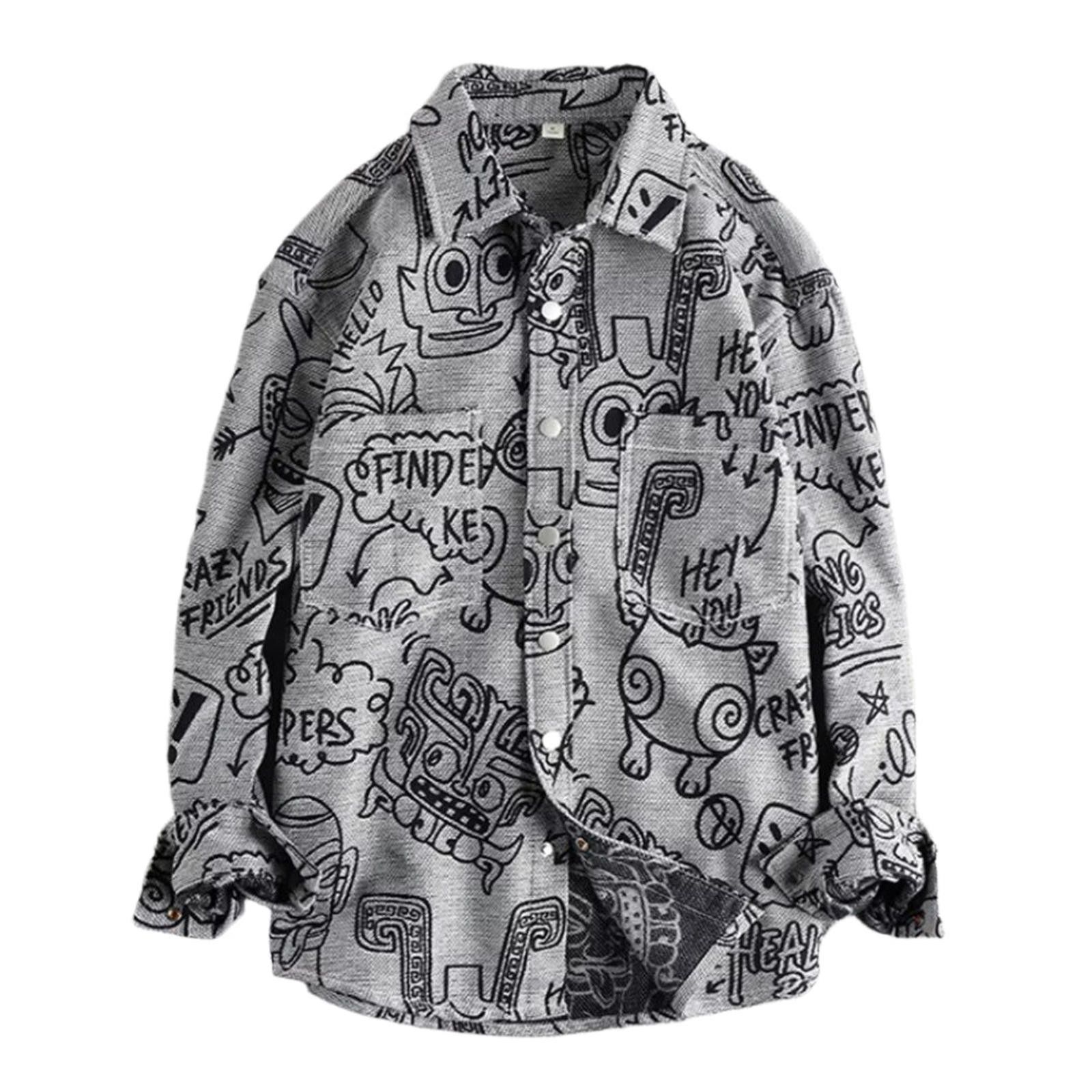 Graffiti Graphic Long Sleeve Cotton Shirt