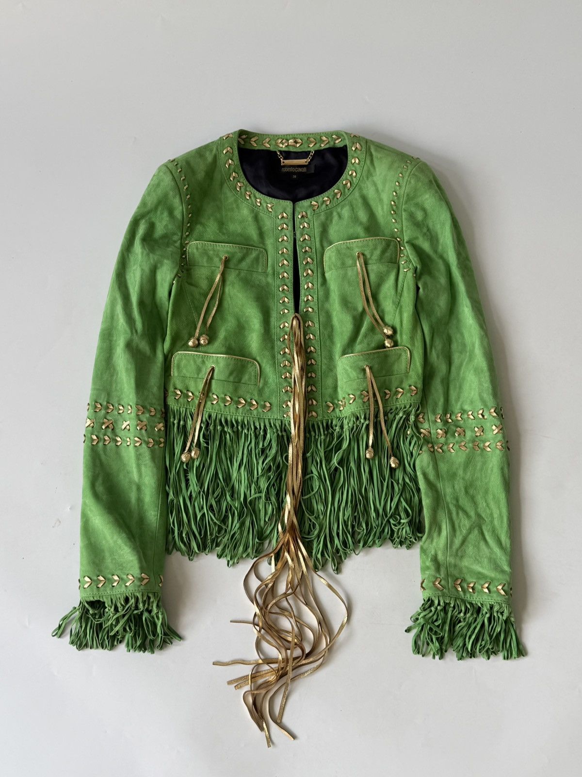 Roberto Cavalli Roberto Cavalli Green Suede Fringe Jacket Size XS / US 0-2 / IT 36-38 - 1 Thumbnail