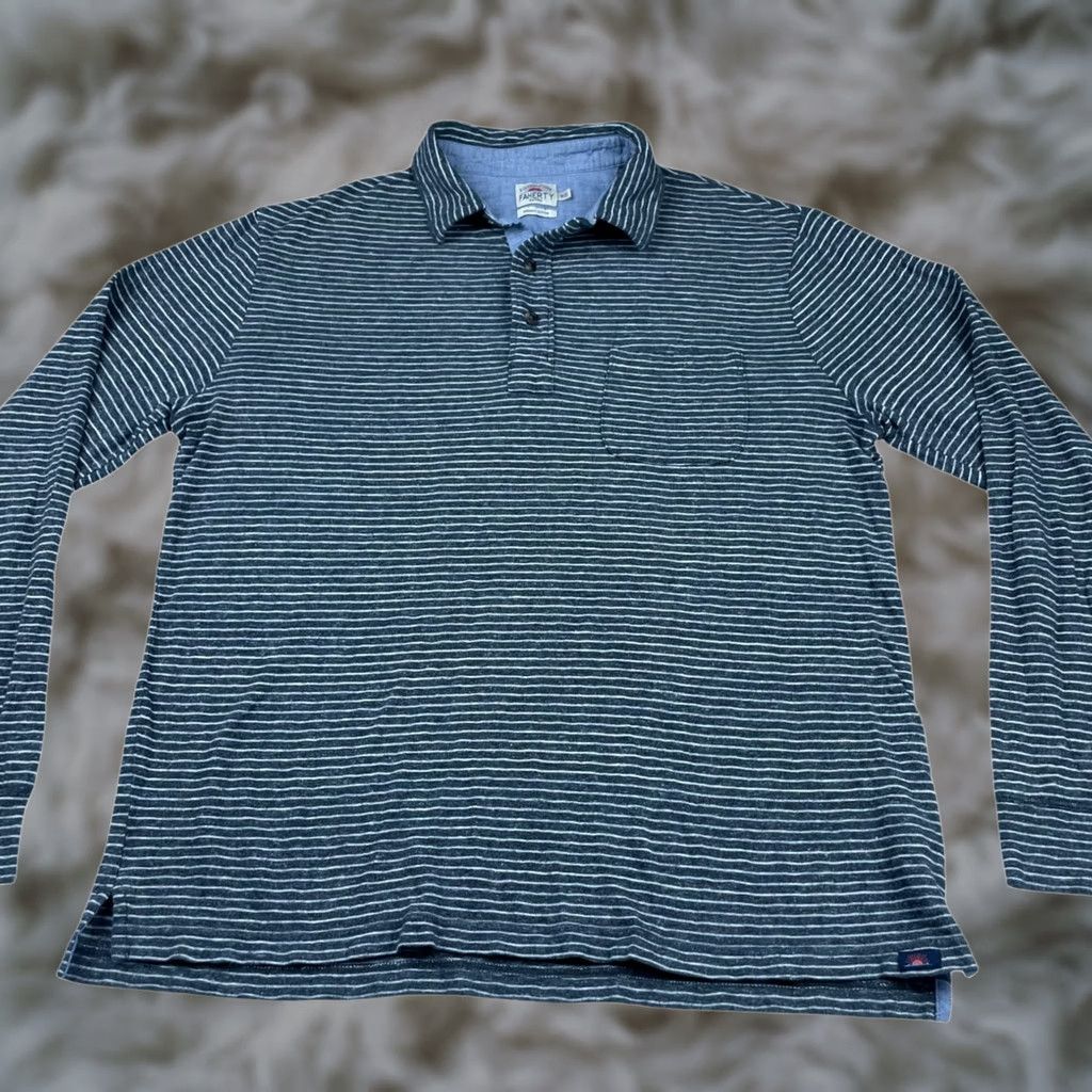 Faherty Faherty Polo Shirt Gray/White Stripe L/S 100% Organic Cotton Medium Men Shirt Size US M / EU 48-50 / 2 - 1 Thumbnail