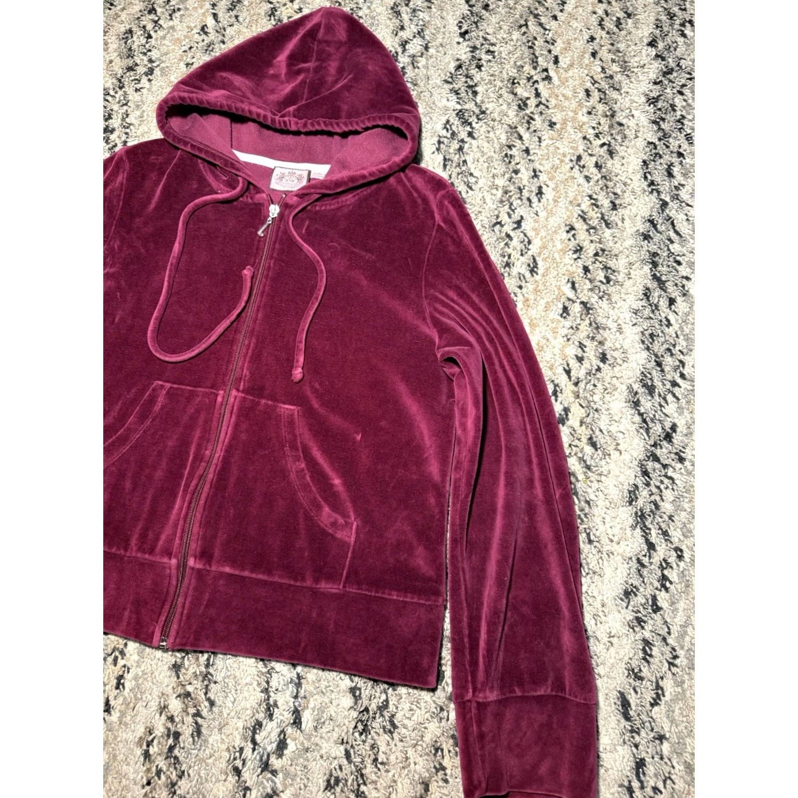 Juicy Couture VINTAGE Juicy Couture Hoodie Full Zip Velour Track Jacket Womens XL Burgundy Red Size XL / US 12-14 / IT 48-50 - 4 Thumbnail