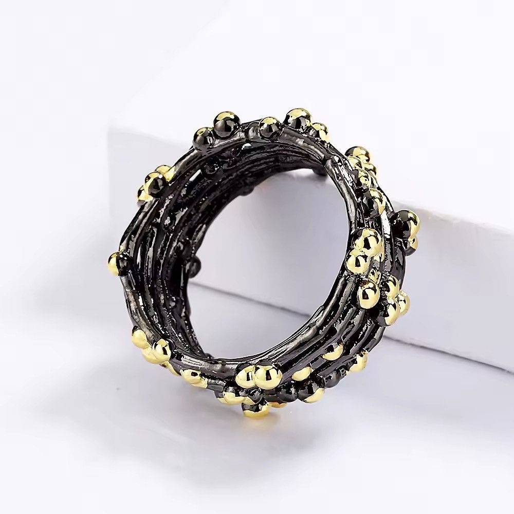 Jewelry Creative Unique Jewelry Polka Dot Black Gold Ring Size ONE SIZE - 5 Thumbnail