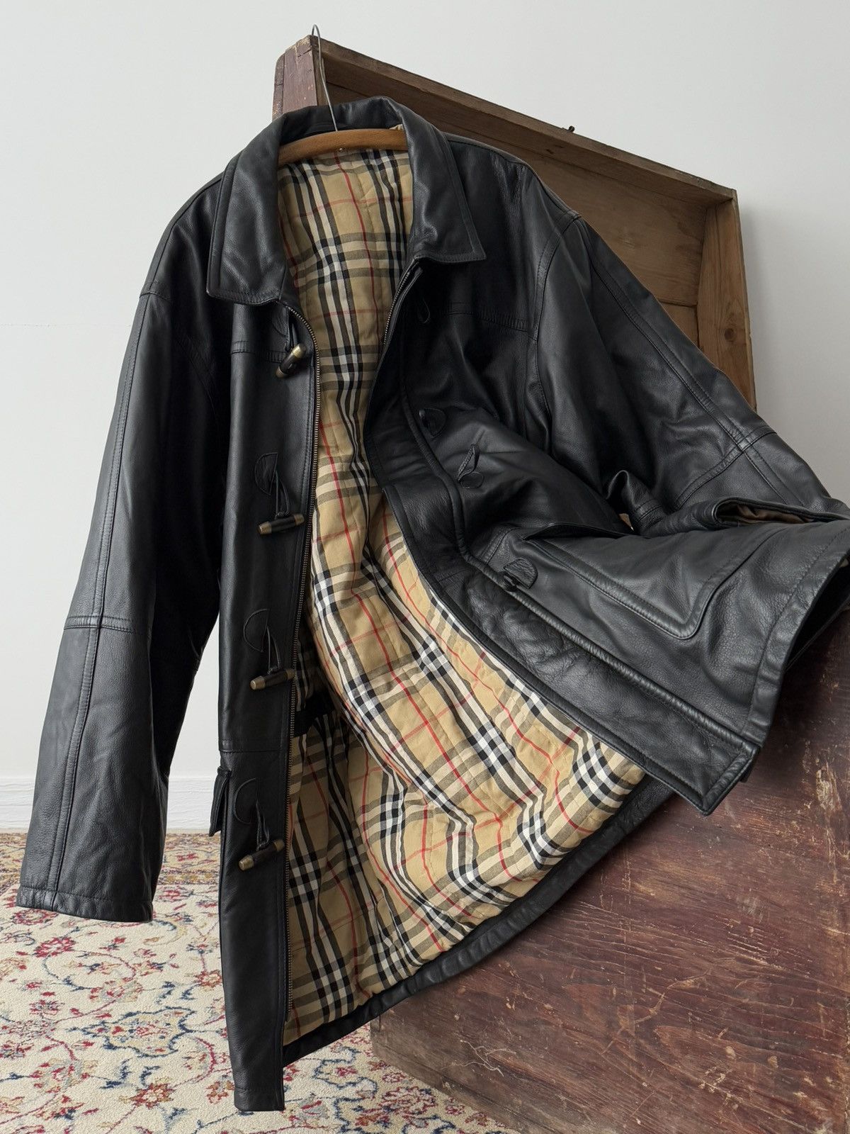 Vintage 90s Burberry London Nova Check Leather Coat Leather Jackets