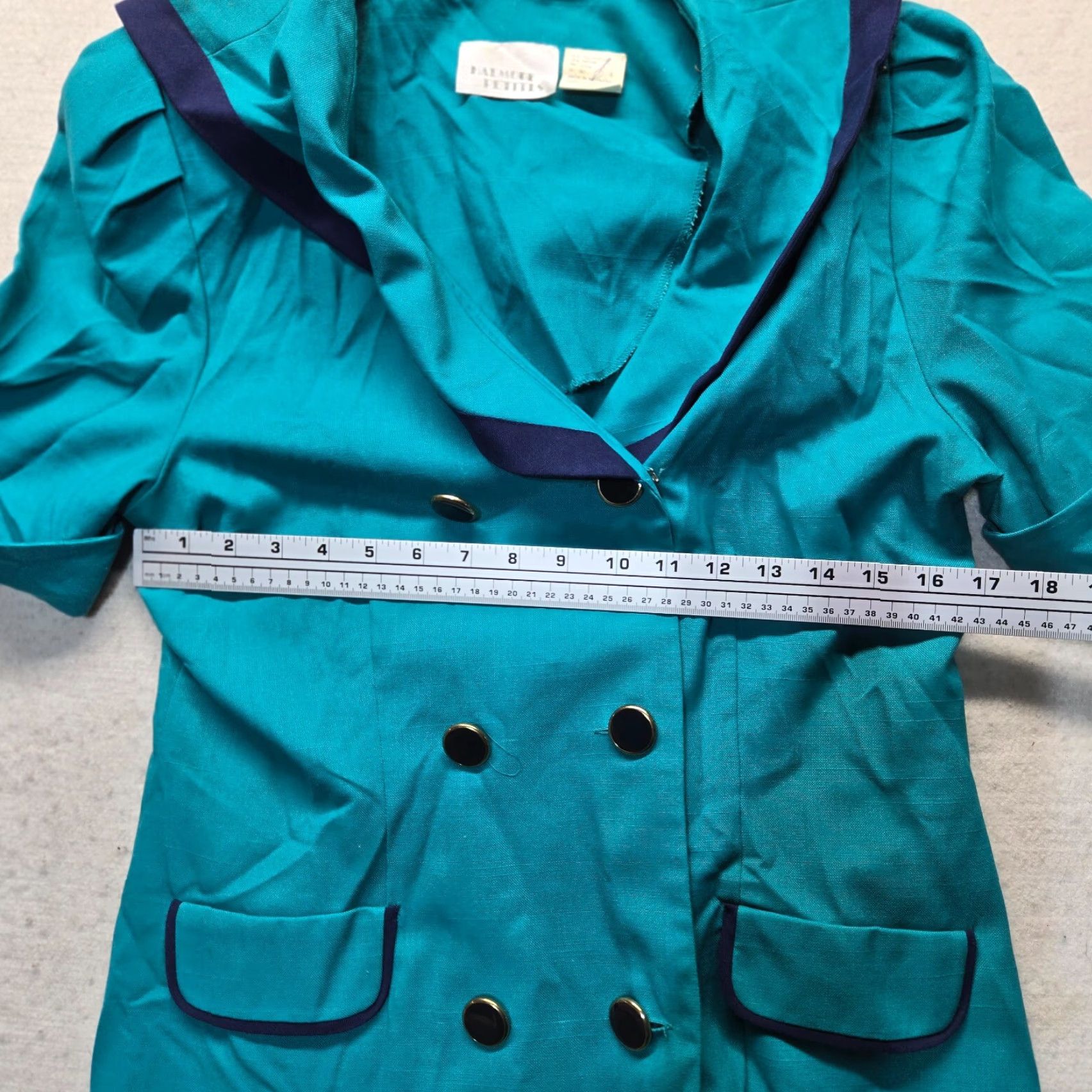 Vintage Halmode Petites Blazer Jacket Women's Size 14 Adult Teal Green Blue Single-Breasted Jacket Size 36" / US 14 / IT 50 - 4 Thumbnail