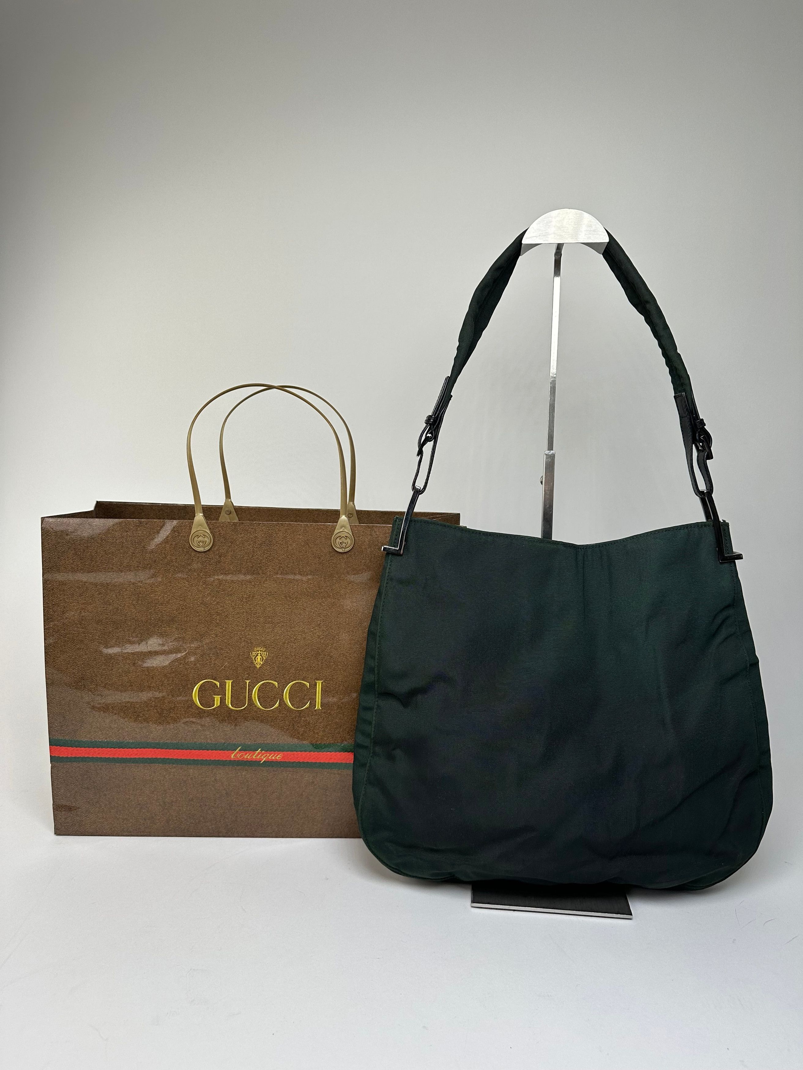 Gucci Vintage Nylon Leather Trim Hobo Shoulder Bag Green Size ONE SIZE - 1 Thumbnail