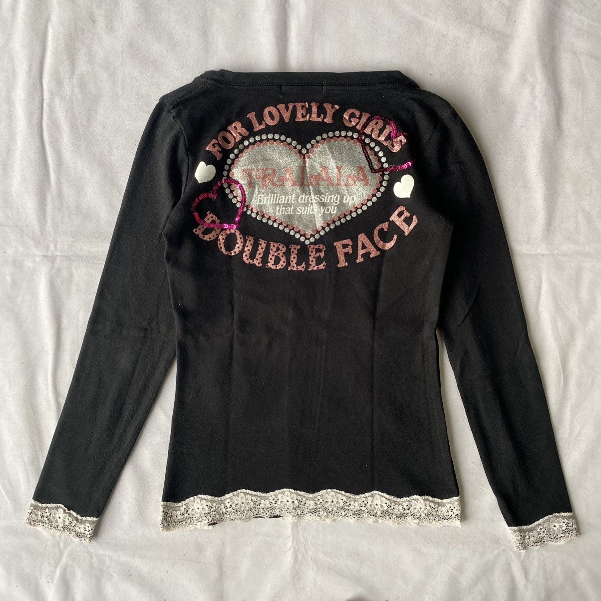 Hysteric Glamour × If Six Was Nine × Japanese Brand Y2K Heart Girl Pink Sequin Lace Trimmed Harajuku Style Tees Size S / US 4 / IT 40 - 13 Thumbnail