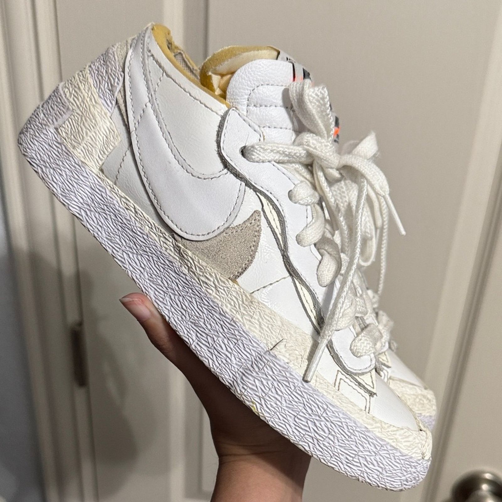 Nike Nike Blazer Low x Sacai White Patent Leather Sneakers Size US 6 / EU 39 - 2 Thumbnail