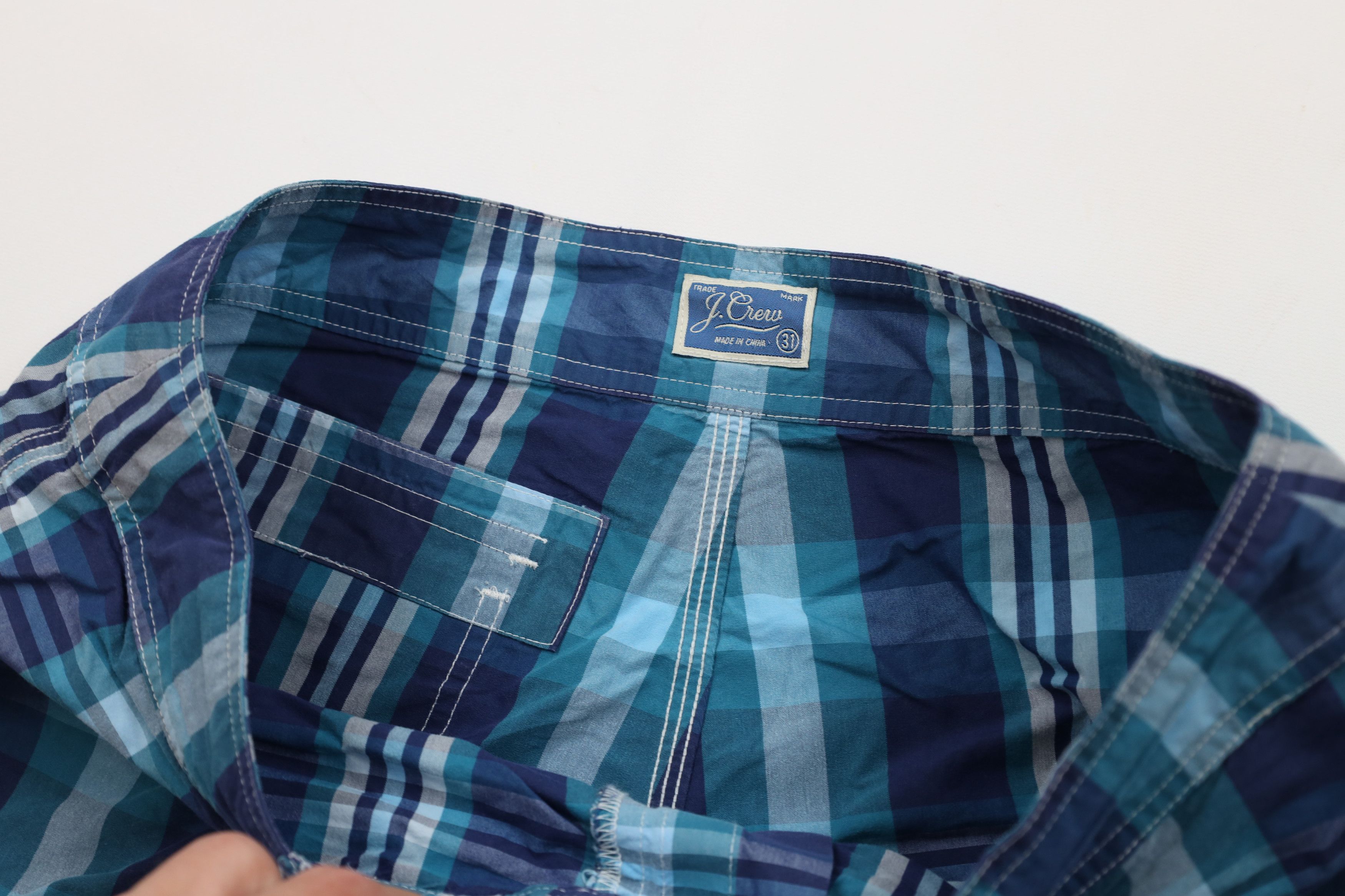 J.Crew J Crew Swimming Board Shorts Swim Trunks Blue Plaid Cotton Size US 31 - 6 Thumbnail