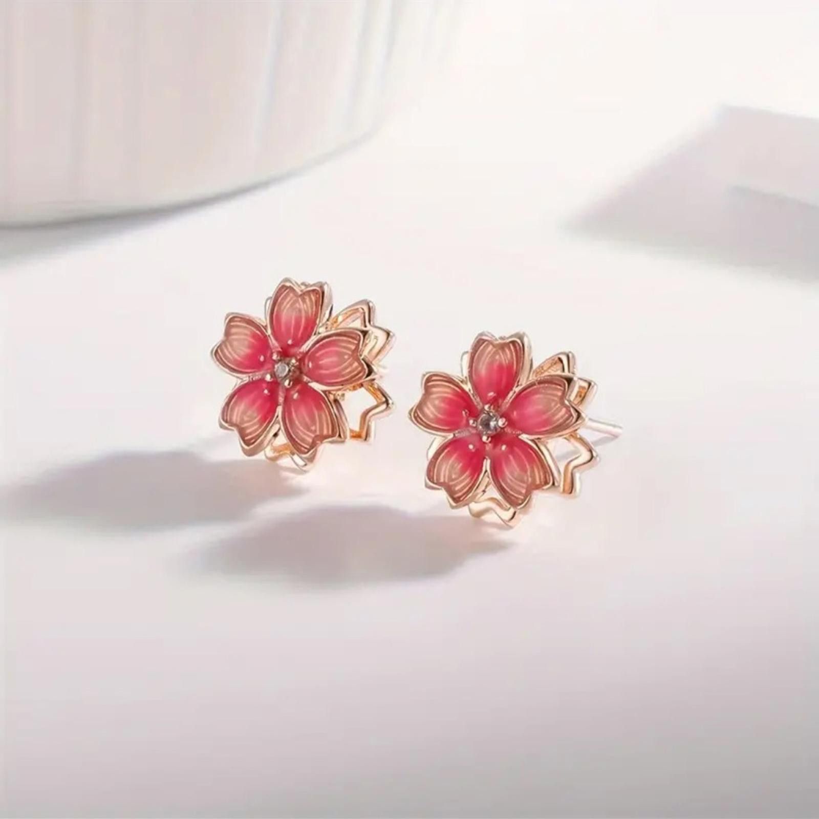Designer Pink Floral Stud Earrings New Size ONE SIZE - 1 Thumbnail