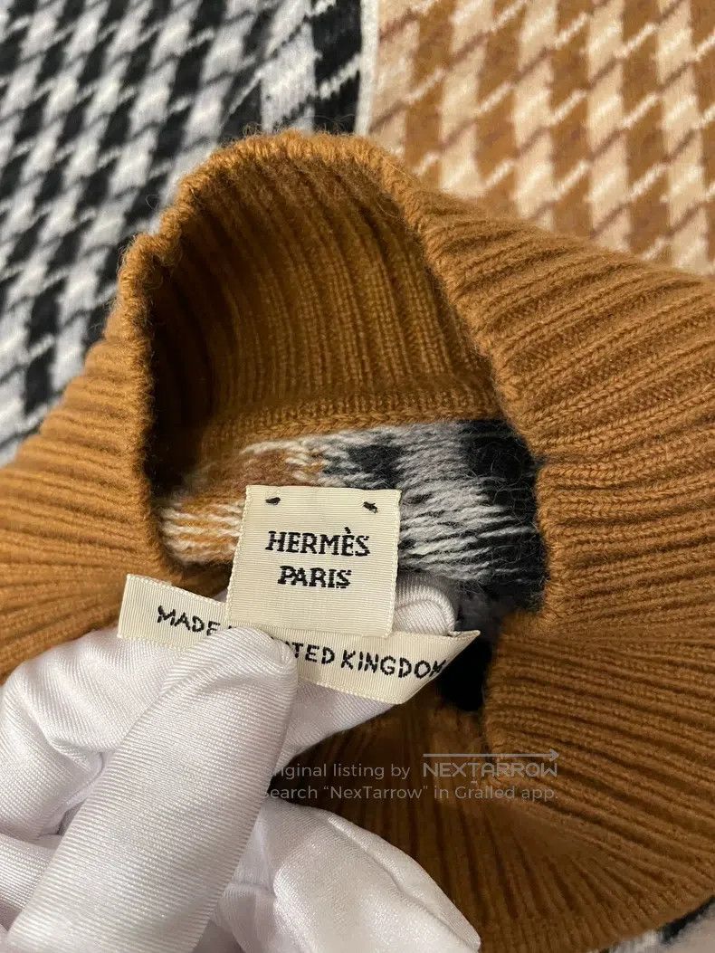 Hermes Hermes Khaki Black and White Check Cashmere Sweater Size XS / US 0-2 / IT 36-38 - 3 Thumbnail