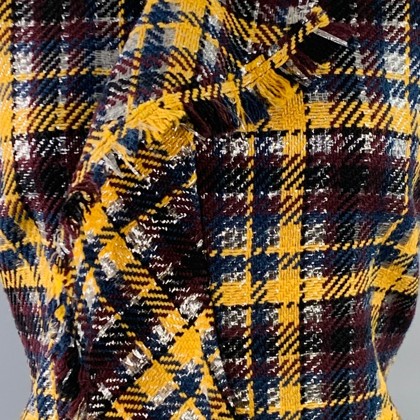 MSGM Size 8 Yellow Black Silver Wool Ruffle Plaid Mini Dress Size M / US 6-8 / IT 42-44 - 2 Thumbnail