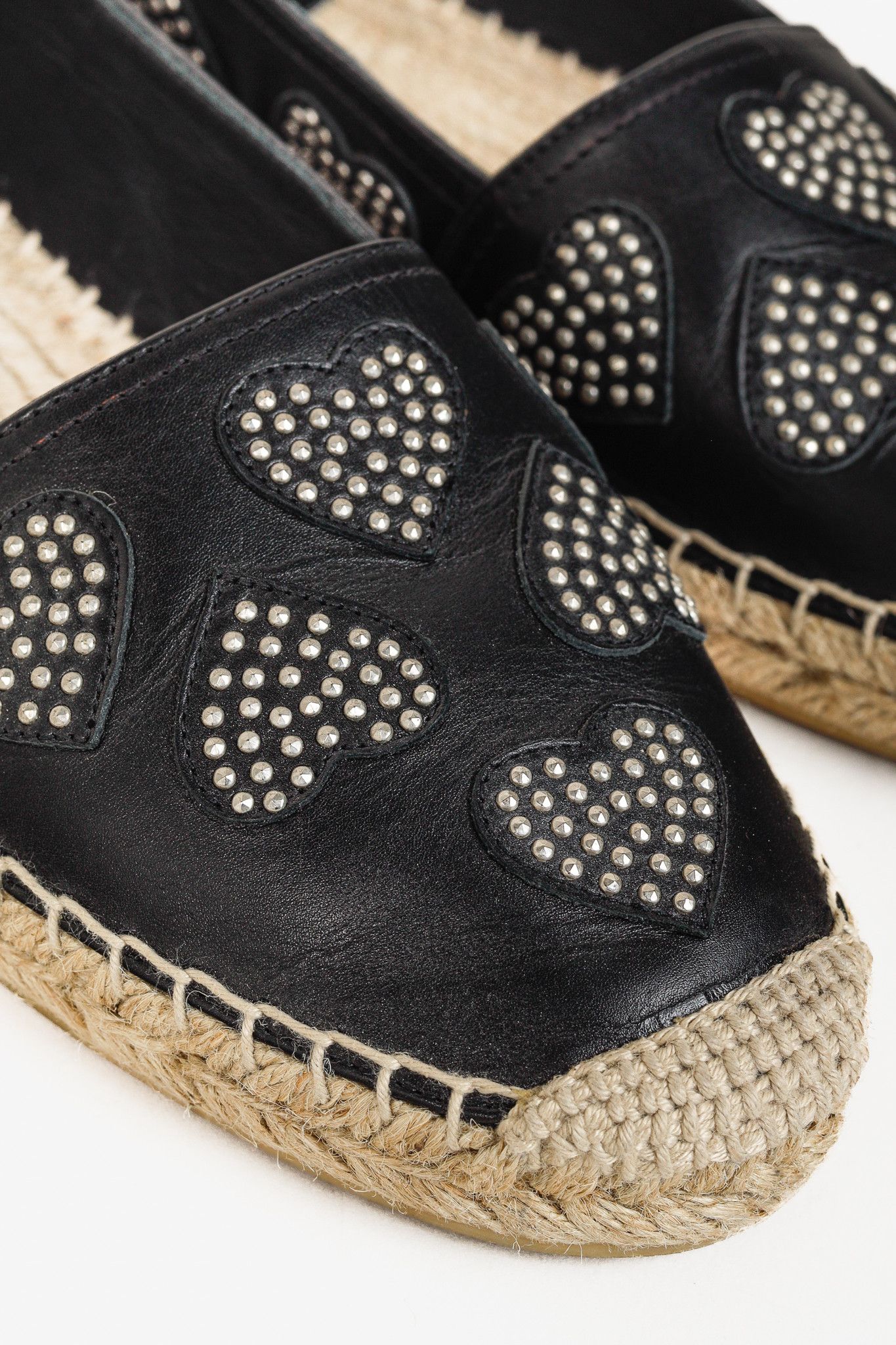 Saint Laurent Paris Saint Laurent Nero Leather Studded Heart Espadrilles Size US 6.5 / IT 36.5 - 7 Thumbnail