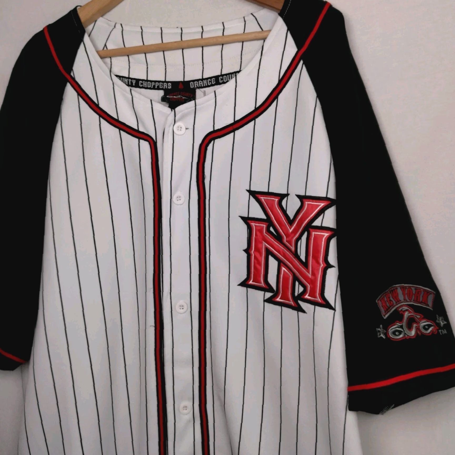 Vintage VINTAGE Orange County Choppers New York Shirt XL Baseball Jersey Motorcycle Pinstripe Shirt X L White Embroidered Choppers Men Size US XL / EU 56 / 4 - 2 Thumbnail