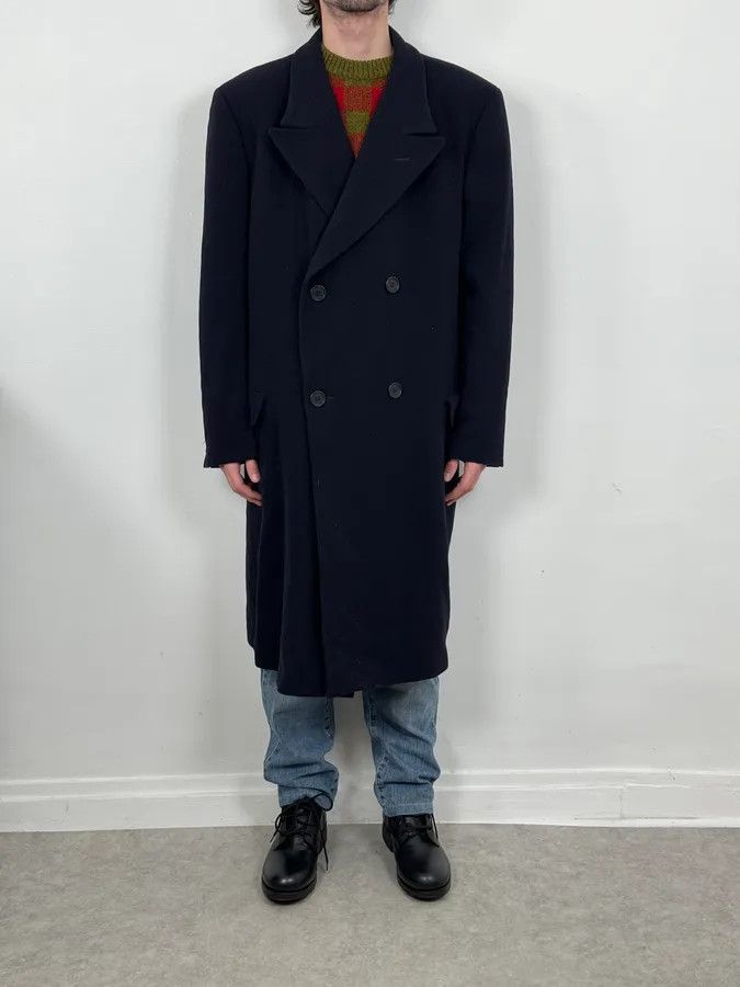 Armani Collezioni 1990s Giorgio Armani Le Collezioni Navy Wool Officier Trench Coat Size US L / EU 52-54 / 3 - 2 Thumbnail