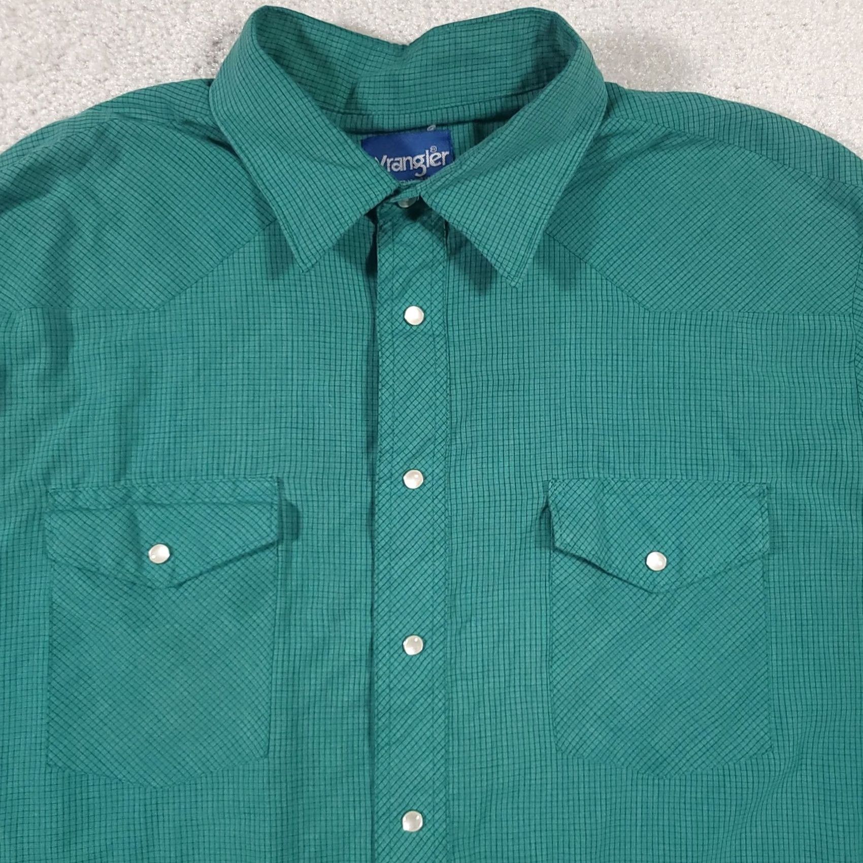 Wrangler VINTAGE Wrangler Wrancher Pearl Snap Western Shirt Mens 1XB Big Man Green Check Size US XL / EU 56 / 4 - 3 Thumbnail