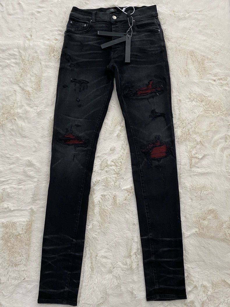 Amiri Amiri Washed black and red suede MX1 patchwork jeans 2502-N Size US 29 - 1 Thumbnail