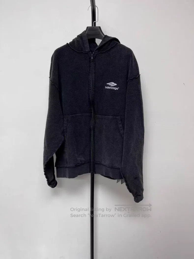 Balenciaga Hooded Zip-Up Logo Printed Drop Shoulder Long S