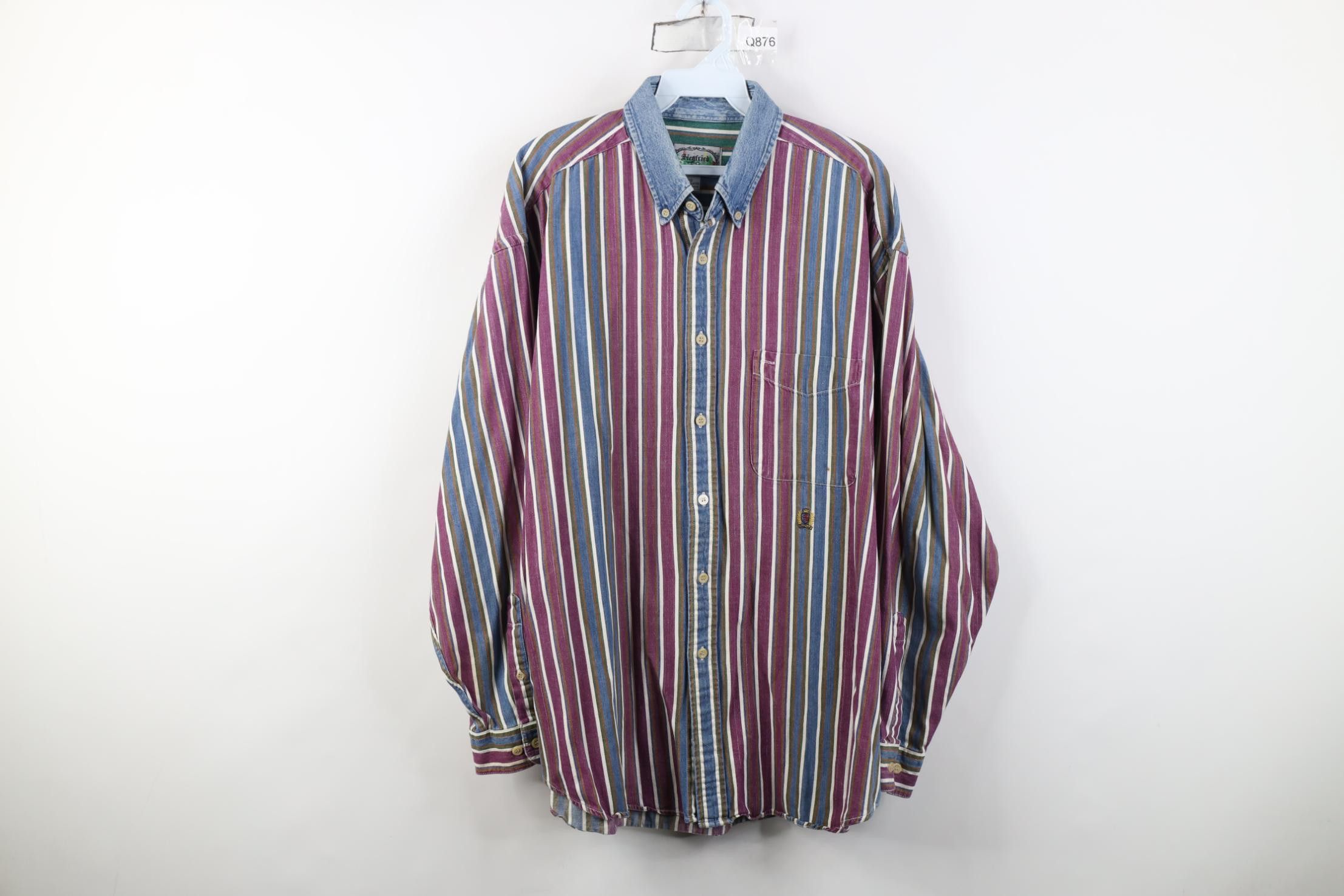 Vintage Vintage 90s Streetwear Striped Collared Button Down Shirt Size US L / EU 52-54 / 3 - 1 Thumbnail