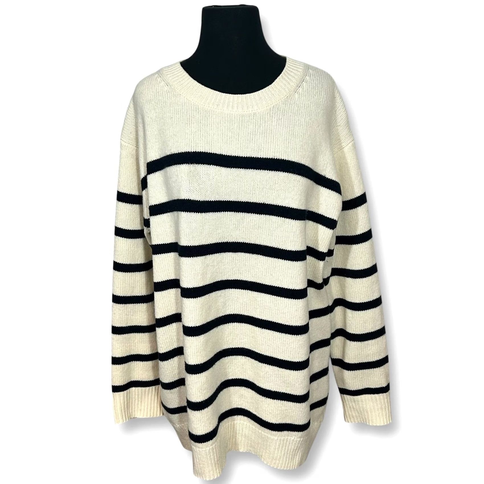 J.Crew J.CREW Sweater Womens S Ivory Striped Oversized Merino Wool Neck Pullover Size S / US 4 / IT 40 - 2 Thumbnail