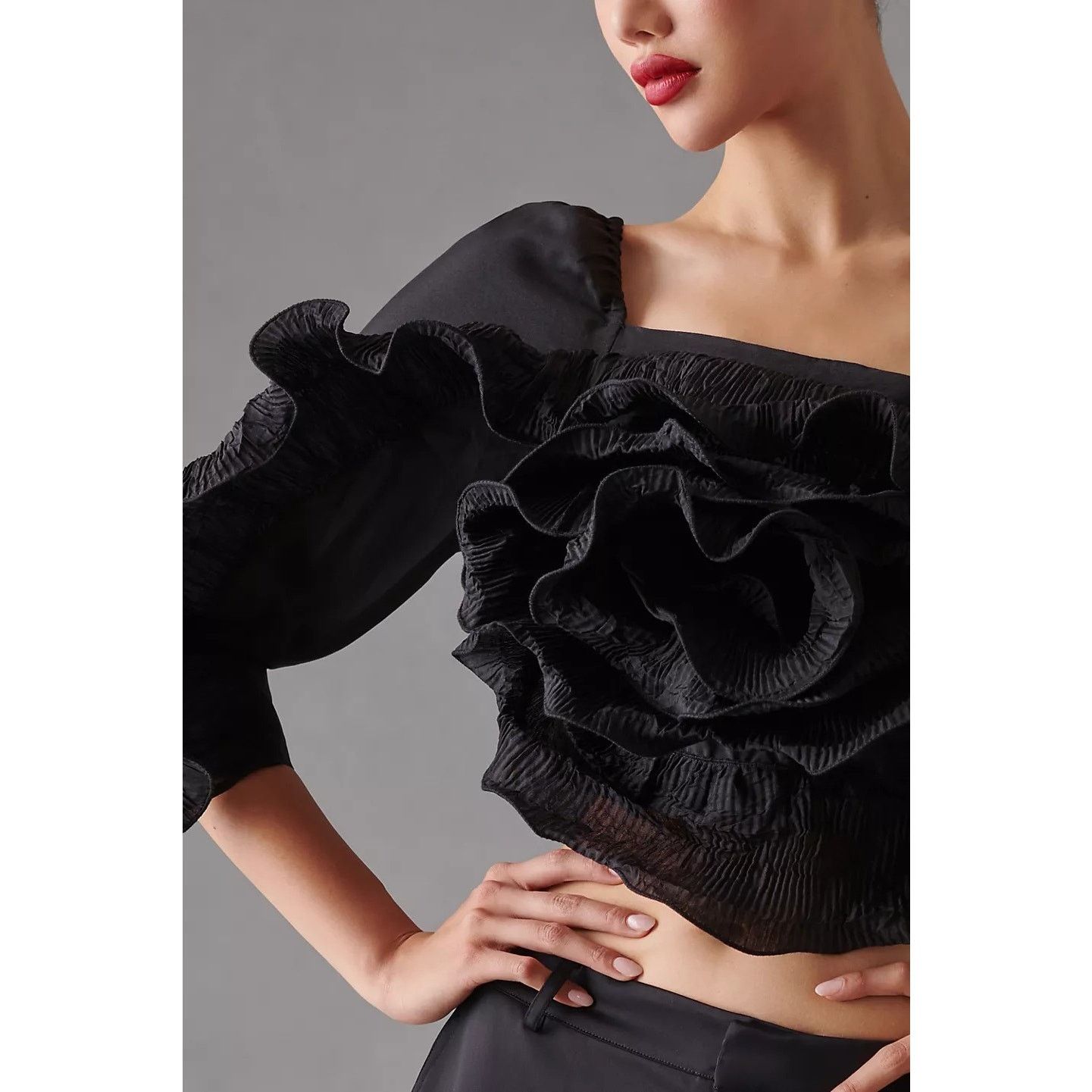 Anthropologie New Anthropologie Let Me Be 3-D Rosette One-Shoulder Top XXS Size XXS / US 00 / IT 34 - 4 Thumbnail