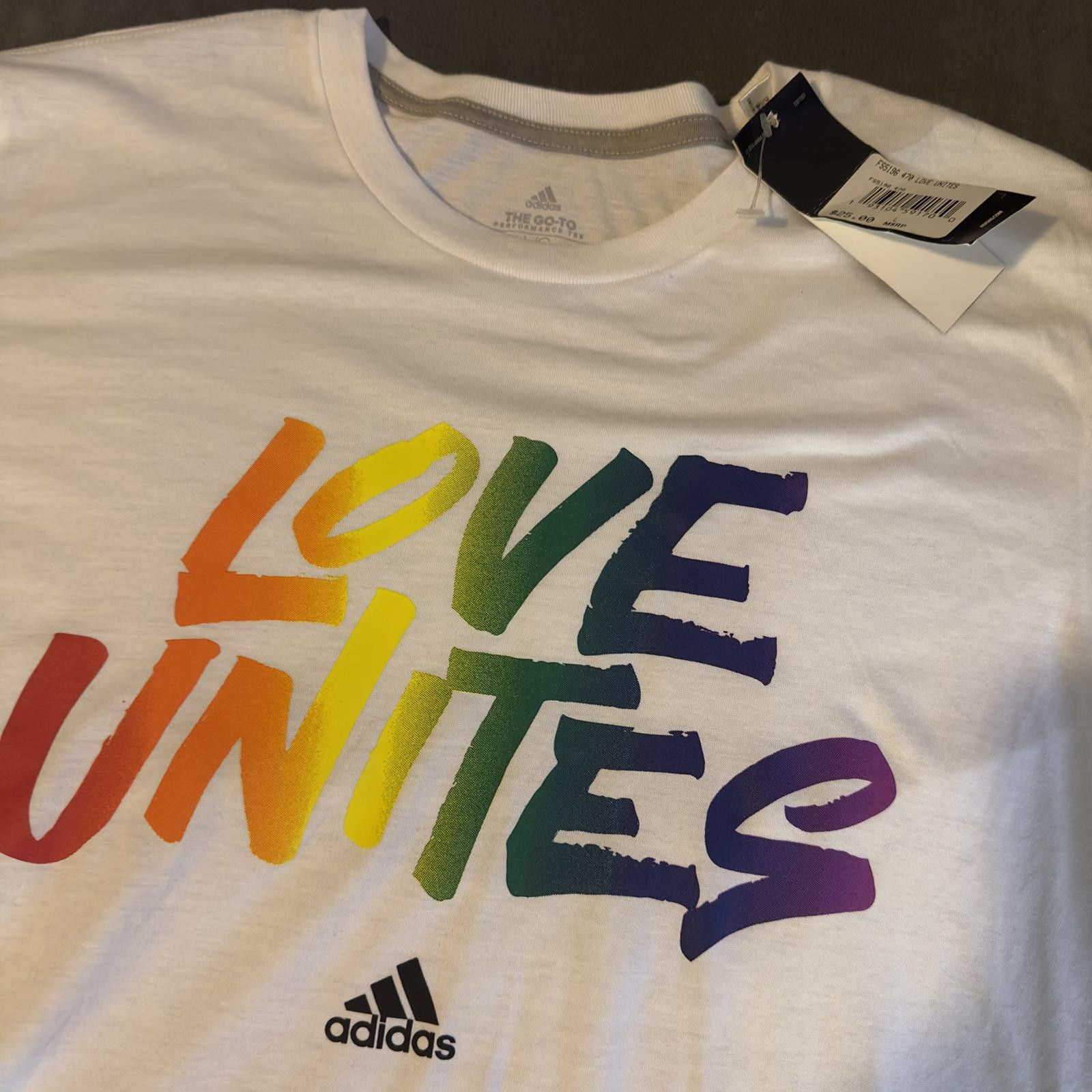Adidas RARE! Adidas Love Unites Rainbow Graphic T-Shirt - NWT Size US L / EU 52-54 / 3 - 2 Thumbnail