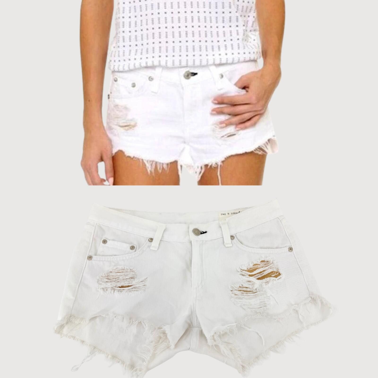 Rag & Bone Rag & Bone Marin Distressed Denim Shorts White 25 Size 25" / US 0 / IT 36 - 1 Thumbnail