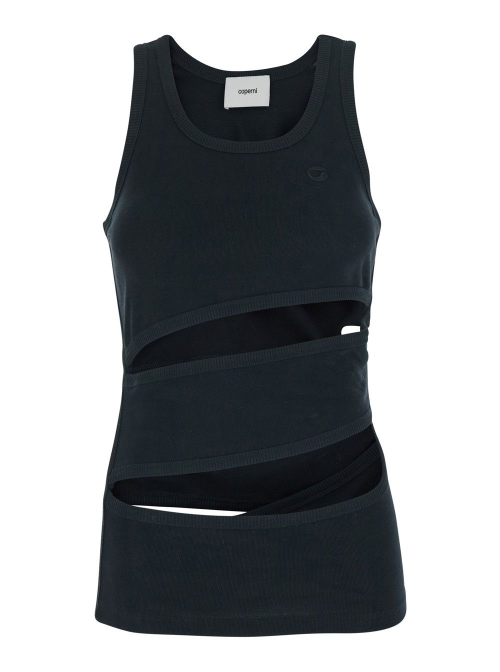 Coperni Sleeveless Top with Spiral Cut-Out Design and Logo Embroidery on the Front in Black Cotton for Women Size M / US 6-8 / IT 42-44 - 1 Thumbnail