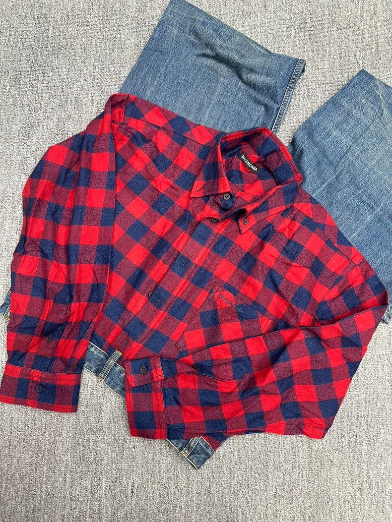 Balenciaga Balenciaga size M Fake two-piece plaid shirt stitching jea Size US 27 - 5 Thumbnail