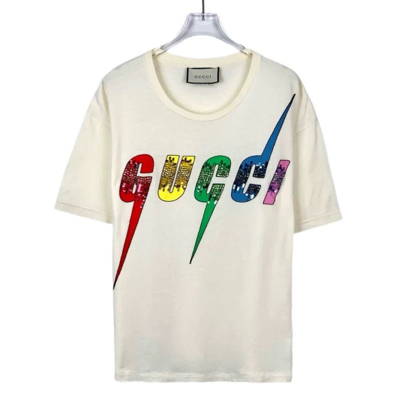 Gucci Gucci Logo sequin design round-neck beige cotton short-slee Size US S / EU 44-46 / 1 - 1 Thumbnail