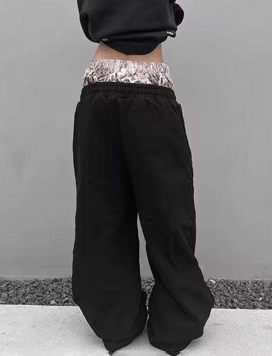 Japanese Brand Hip Hop Elastic Waist Stripes Embroidery Baggy Sweatpants Size US 33 - 2 Thumbnail