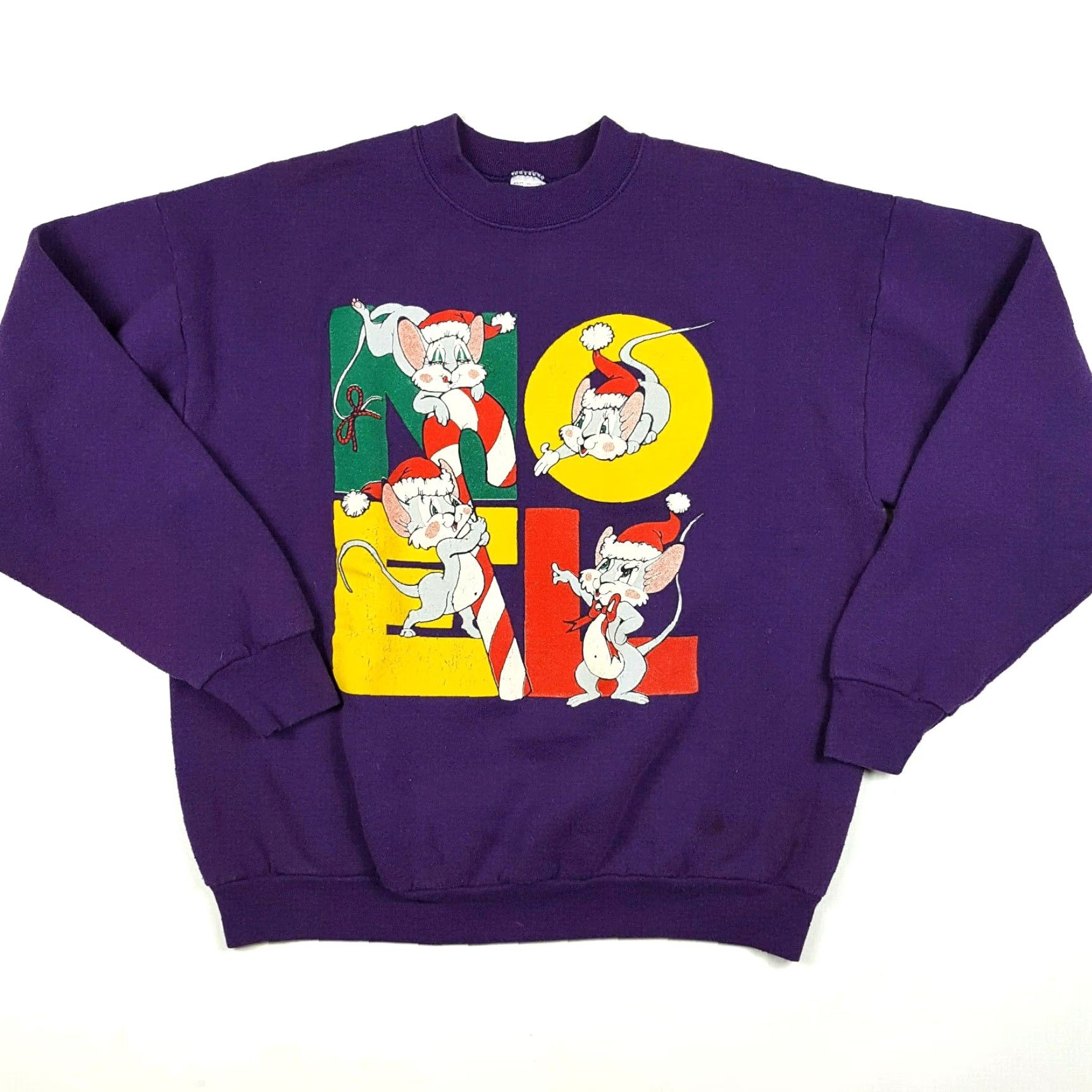 Fruit Of The Loom VINTAGE Noel Christmas Mice Sweatshirt Pullover Crew Neck L Purple Nike? Size US L / EU 52-54 / 3 - 2 Thumbnail