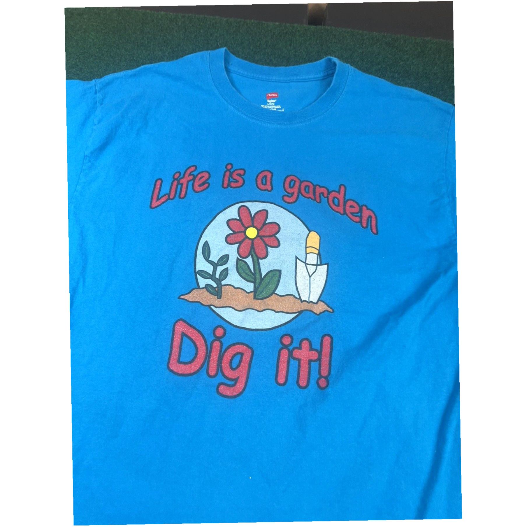 Hanes Life is a Garden Dig it T shirt size Large blue see photos for measurements Size L / US 10 / IT 46 - 2 Thumbnail