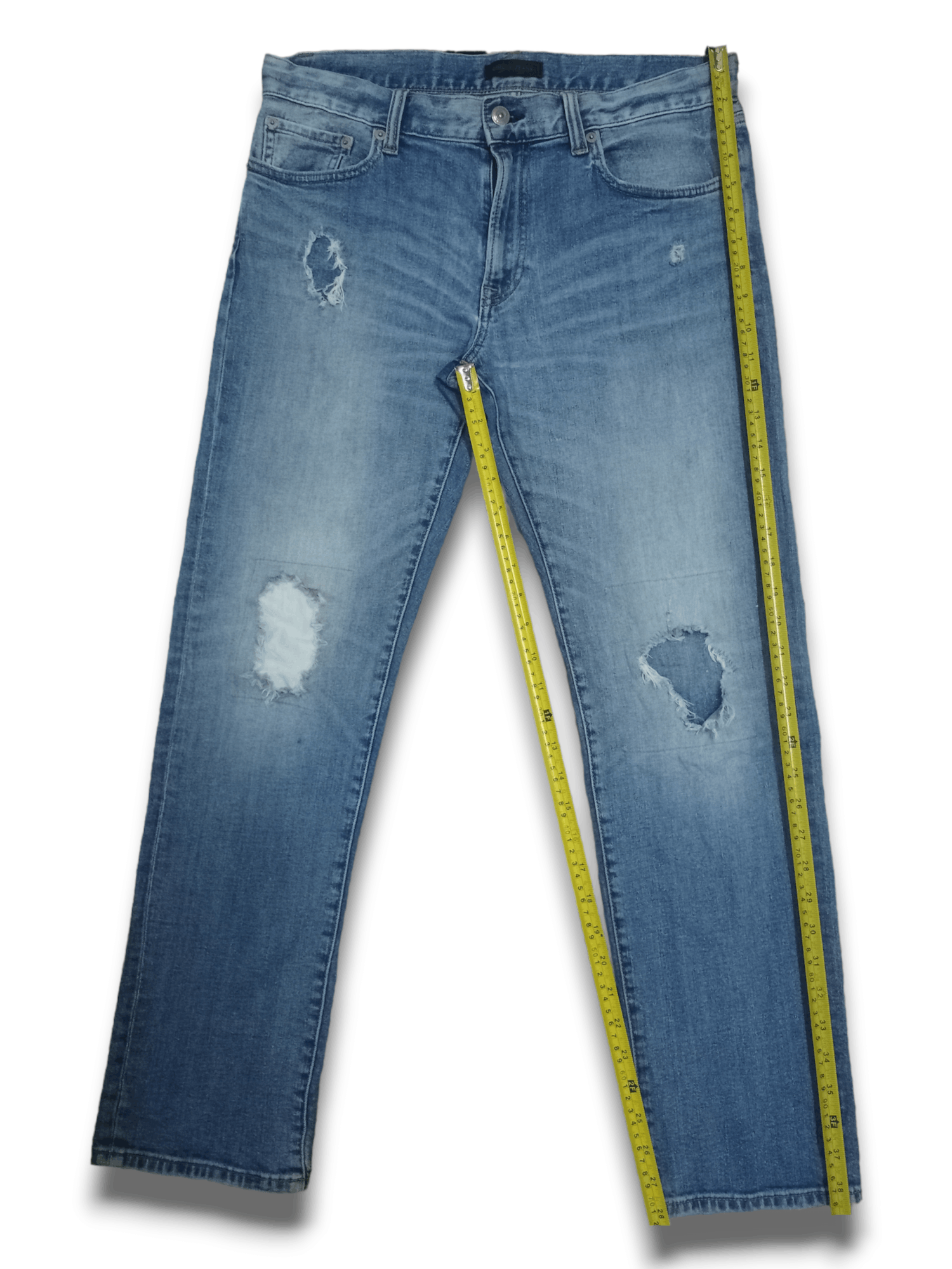 Japanese Brand × Uniqlo Vintage Uniqlo Blue Wash Distressed Patched Jeans 33x28 Size US 33 - 11 Thumbnail