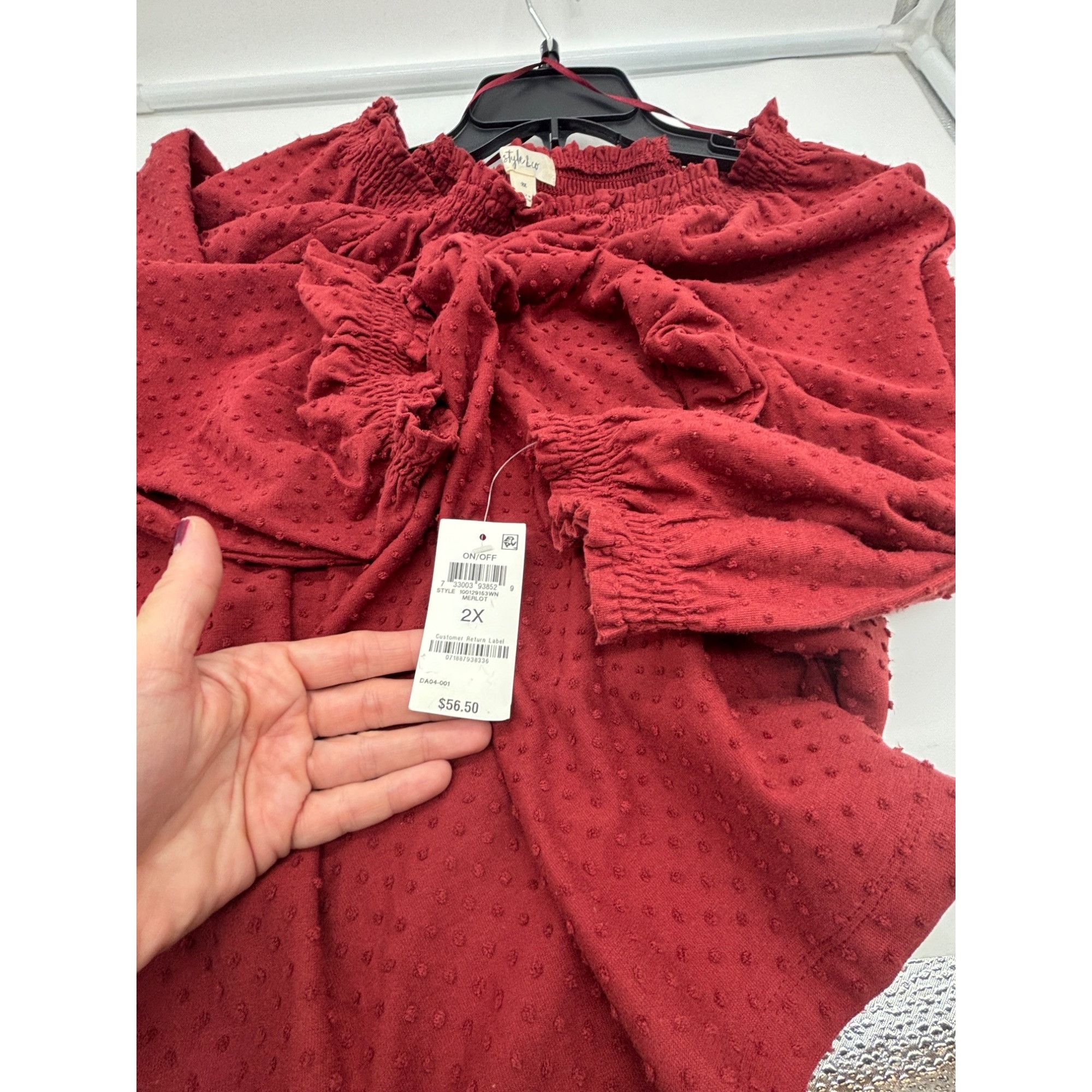 Style & Co Style Co Plus Size Off-the-Shoulder Swiss Dot Top, Merlot, S Size ONE SIZE - 6 Thumbnail