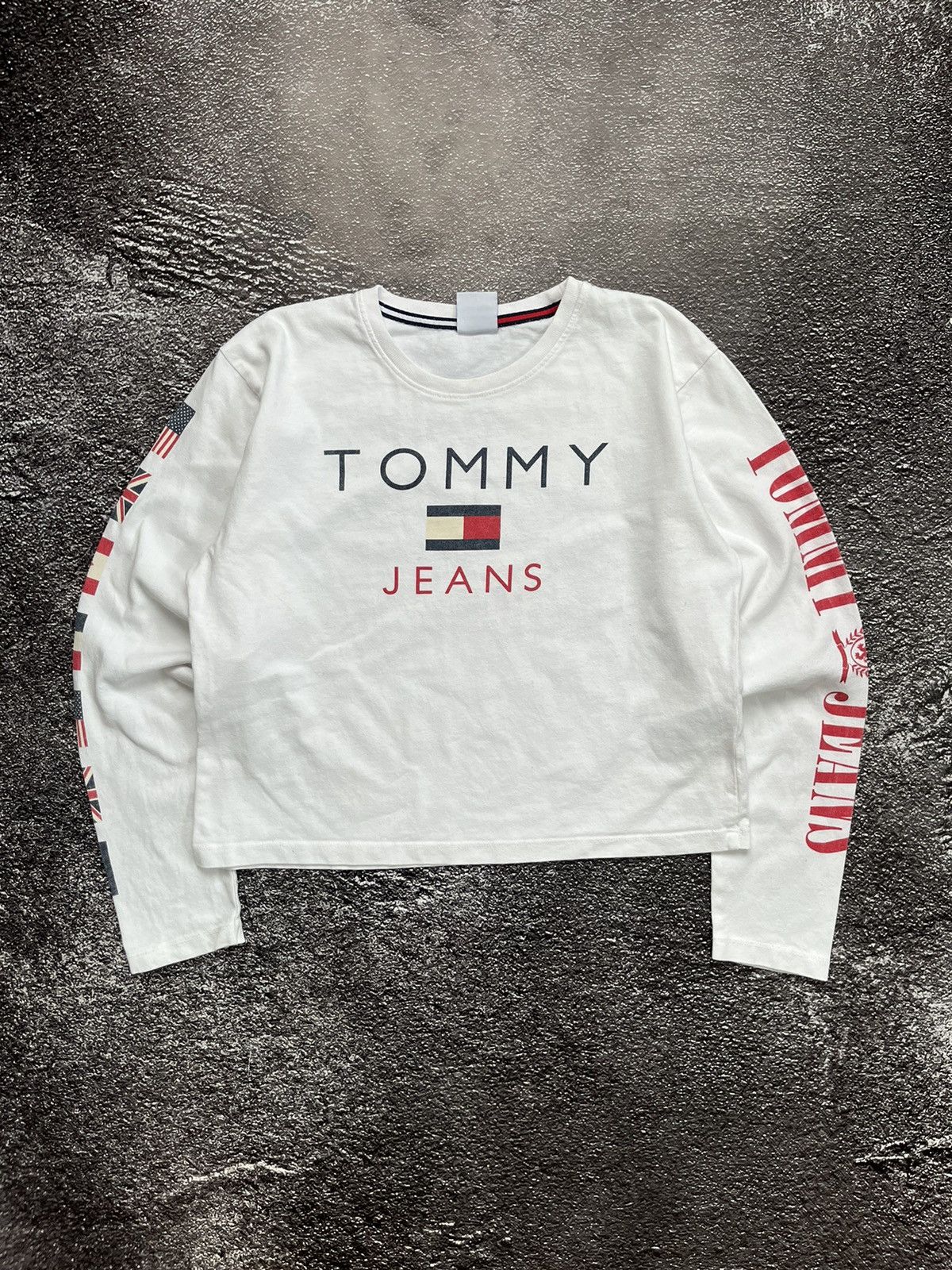 Tommy Hilfiger Vintage Tommy Jeans Big Multi Logo White Long Sleeve T-Shirt Size S / US 4 / IT 40 - 1 Thumbnail