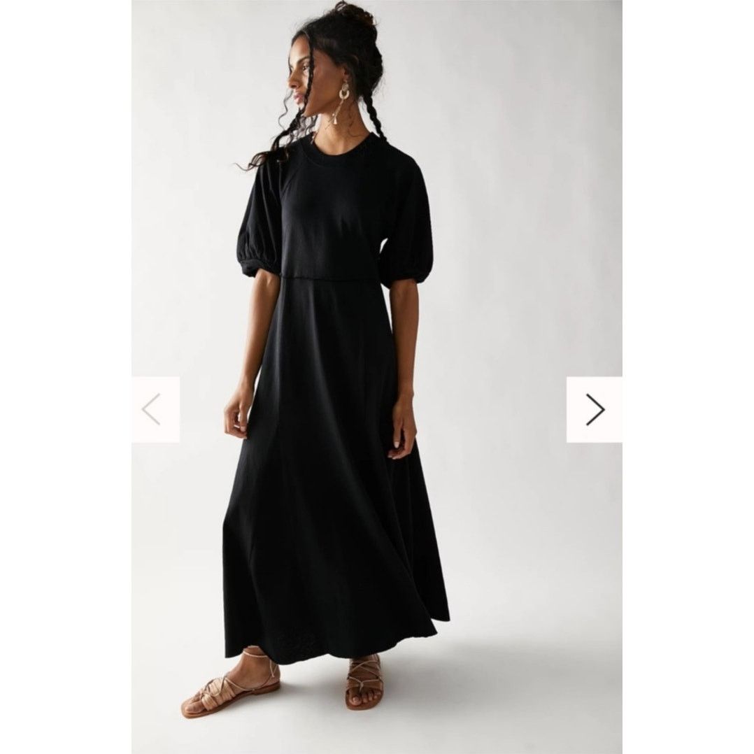 FREE PEOPLE BEACH Brentwood Maxi Puffed Sleeves Black Dress -  wsf-api.weboccult.com